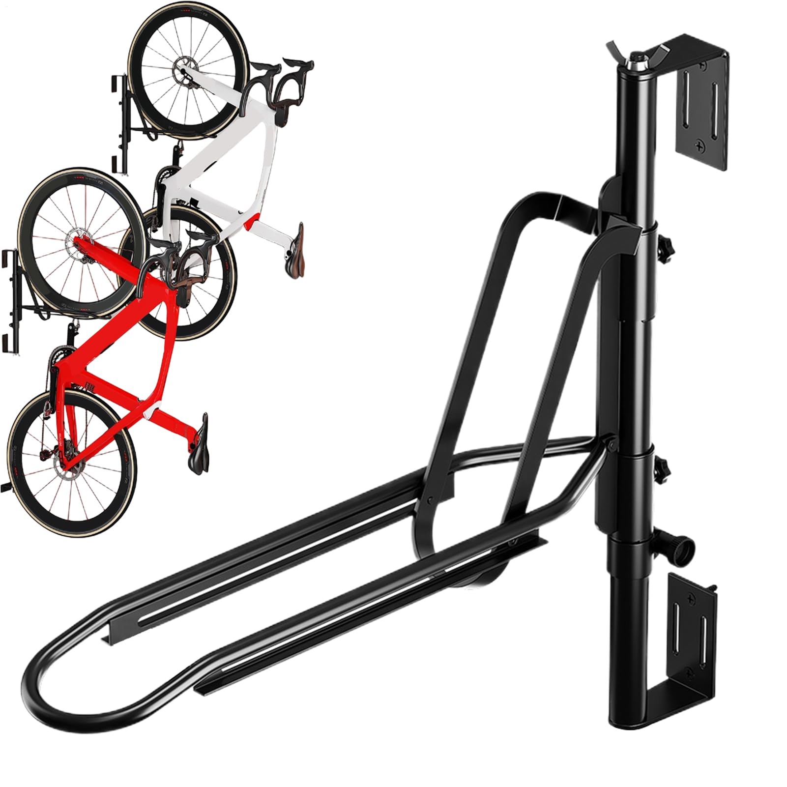 Wall Mount Bike Hanger, Folding Bikes Rack Wall Mount, Adjustable Cycling Organizer Garage, Shed, Basement, Garden, Space-Saving Storage Solution for Indoor and Outdoor Use, 69.5x12x56cm Black