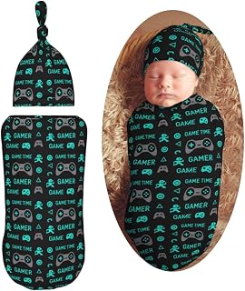 Joystick Game Blue Newborn Swaddle Blankets Hat Sets Soft Baby Receiving Blanket Swaddle Sack for Baby Shower Infant Boy Girl Gift
