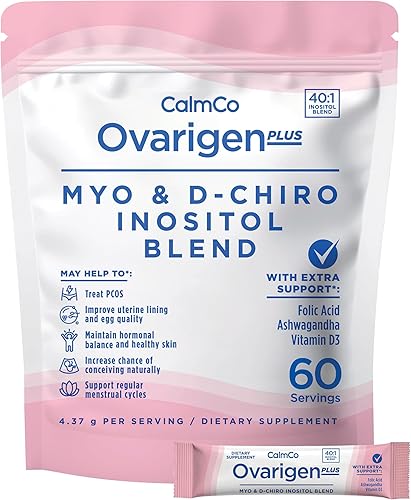 CalmCo Ovarigen Plus Myo-Inositol & D-Chiro Inositol Suplemento para mujeres  401 en polvo con ácido fólico, Ashwagandha y vitamina D3, suplementos