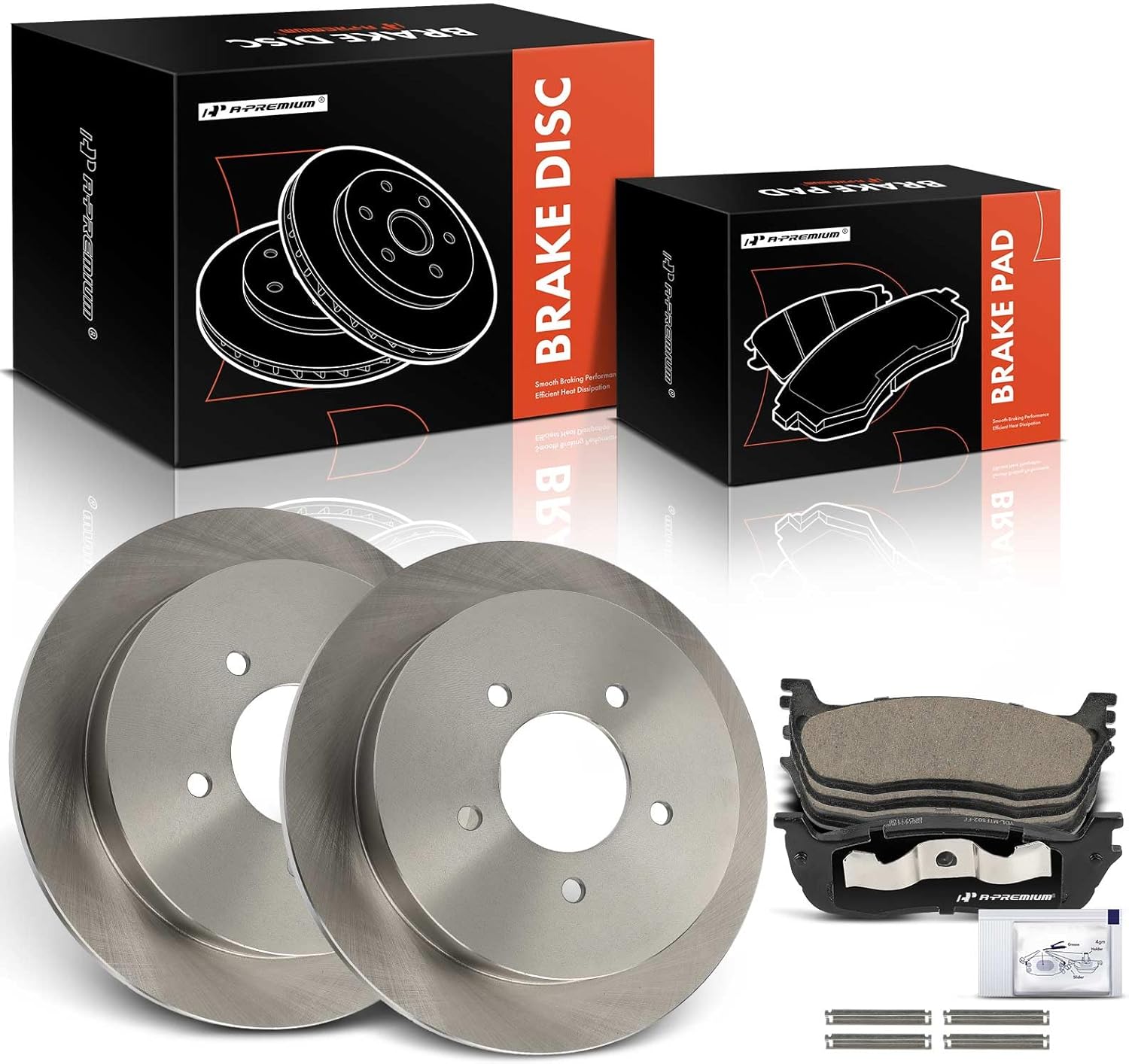 A-Premium 13.14 inch (334mm) Rear Solid Disc Brake Rotors + Ceramic Pads Kit Compatible with Select Ford and Lincoln Models - F-150 F150 1999, Expedition 1997-2000, Navigator 1998-2000, 6-PC Set