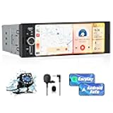 Pyniro Universal Single Din Car Stereo with Wireless CarPlay & Android Auto, 6.36 Inch IPS Touch Screen Head Unit with Backup Camera/External Microphone, Car Radio Supports Bluetooth/SWC/FM/USB/TF
