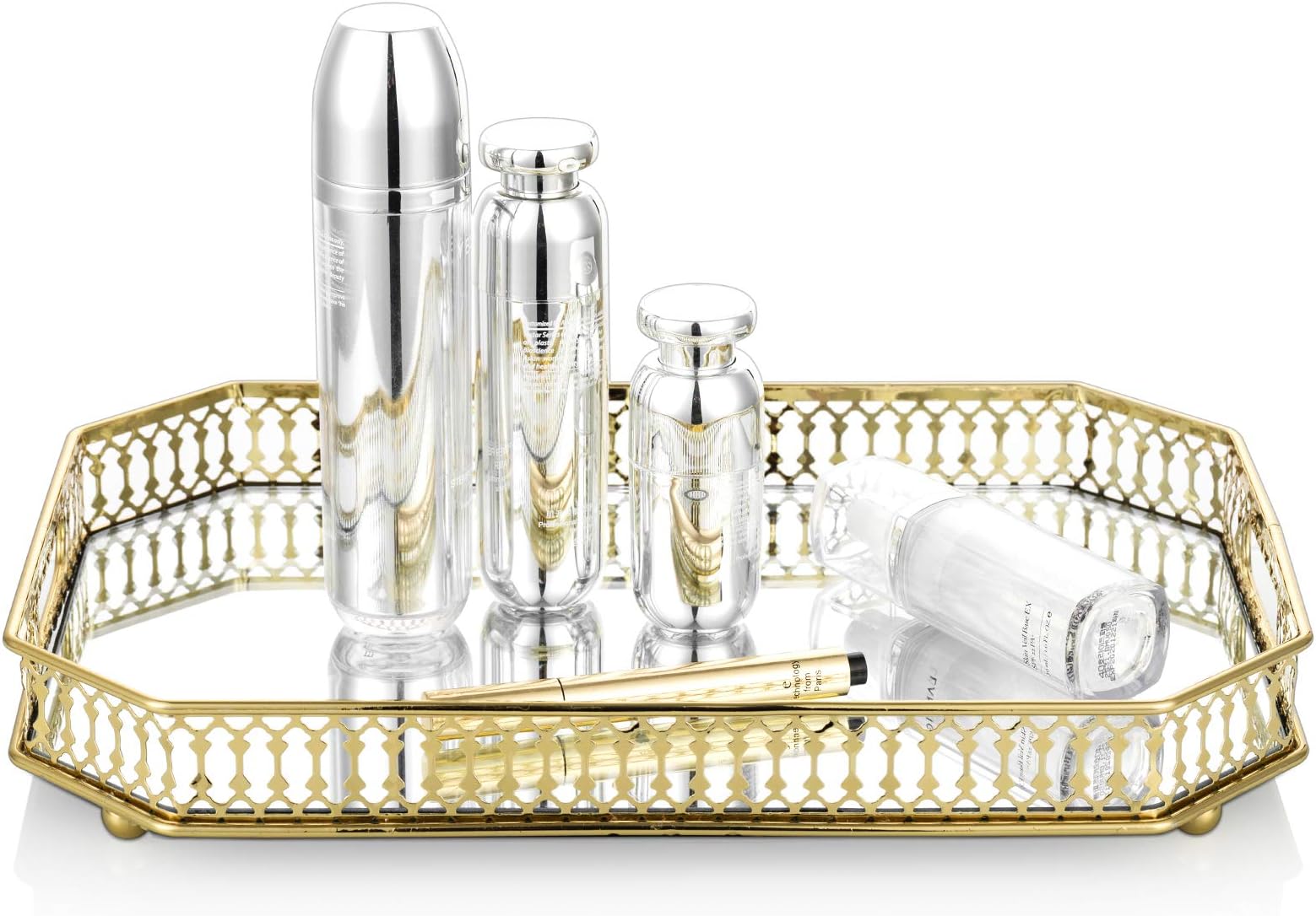NUPTIO Metal Mirrored Decorative Gold Rectangle Candle & Cake Tray, Multifunctional Dish & Fruit Trays, Cosmetics & Jewelry Organizer