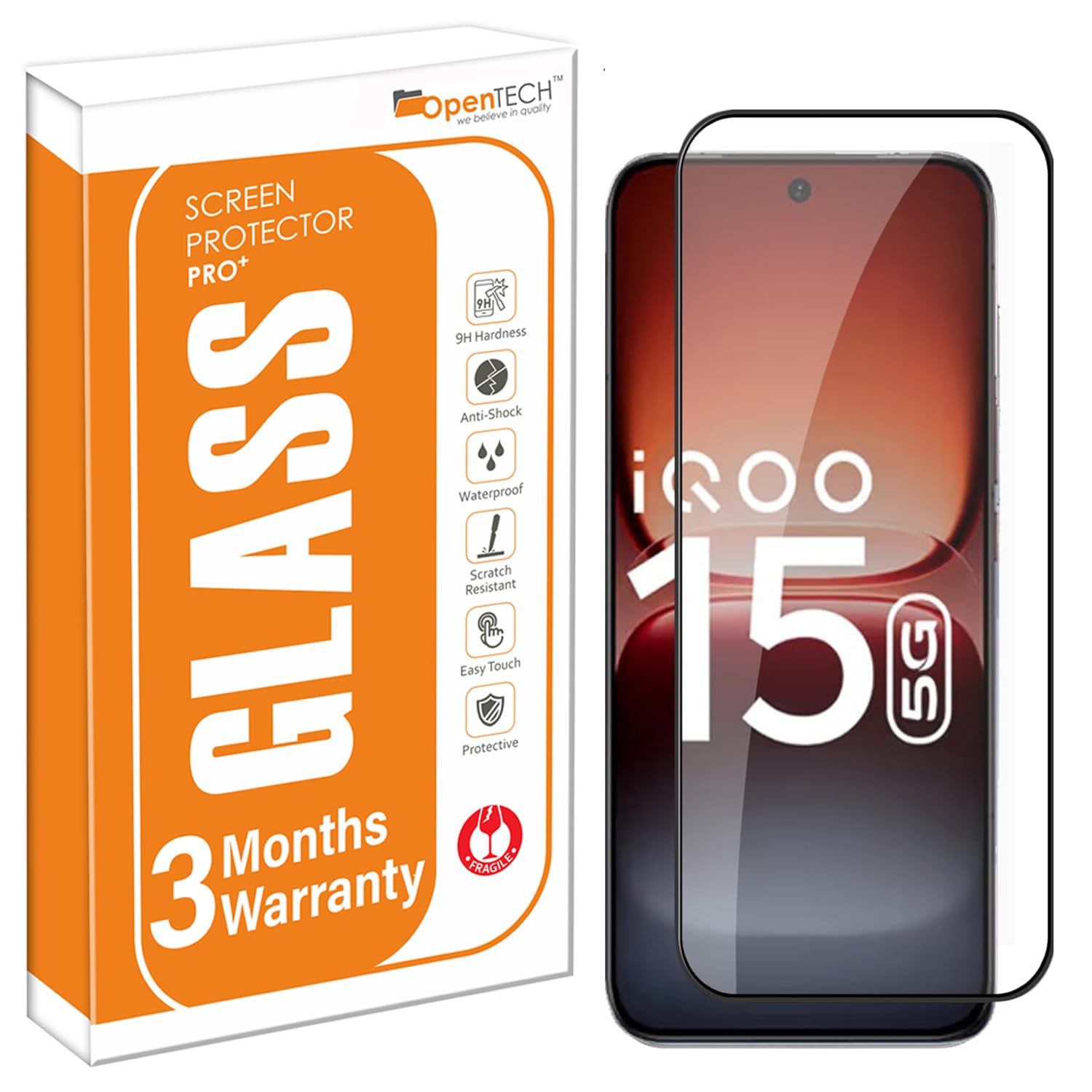 OpenTech® Military-Grade Tempered Glass Screen Protector For IQOO 15 (6.85 Inches) with Edge to Edge Coverage - Case Friendly, Anti-scratch and Bubble free installation kit-image-9