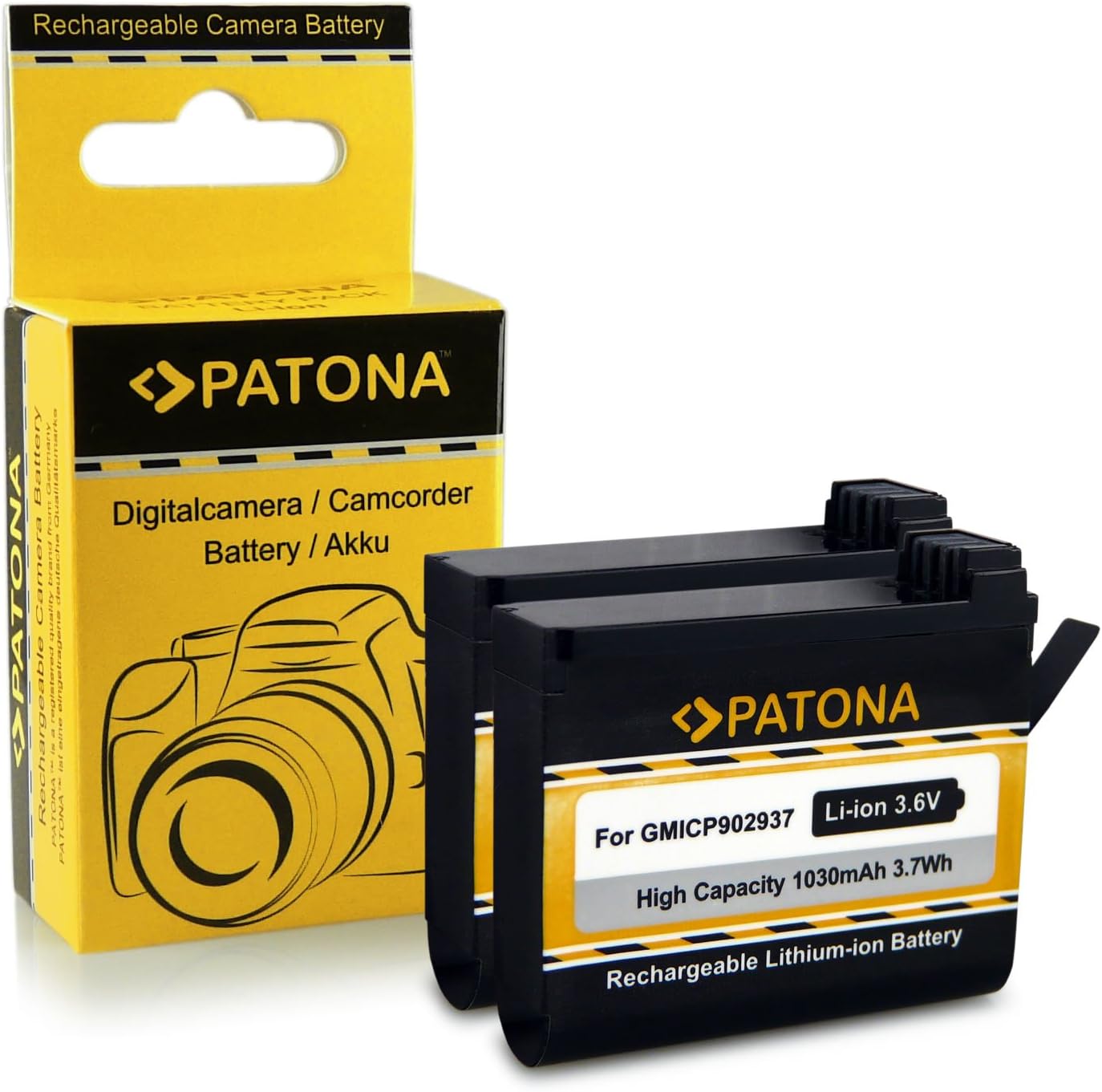 PATONA 2x Battery GMICP902937 compatible with Garmin Virb Ultra 30, with reliable and tested quality