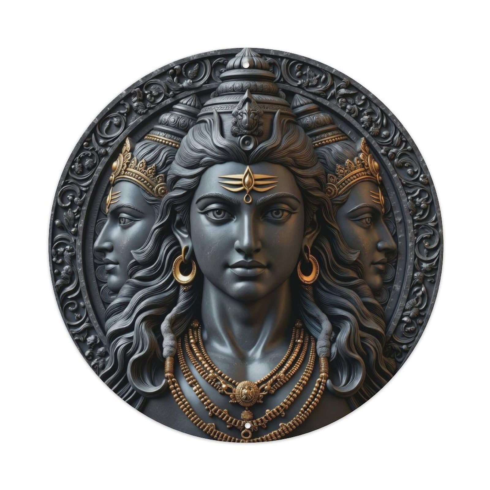 Shiva Three Faces Trinity Creation Relief Sculpture Metal Tin Sign