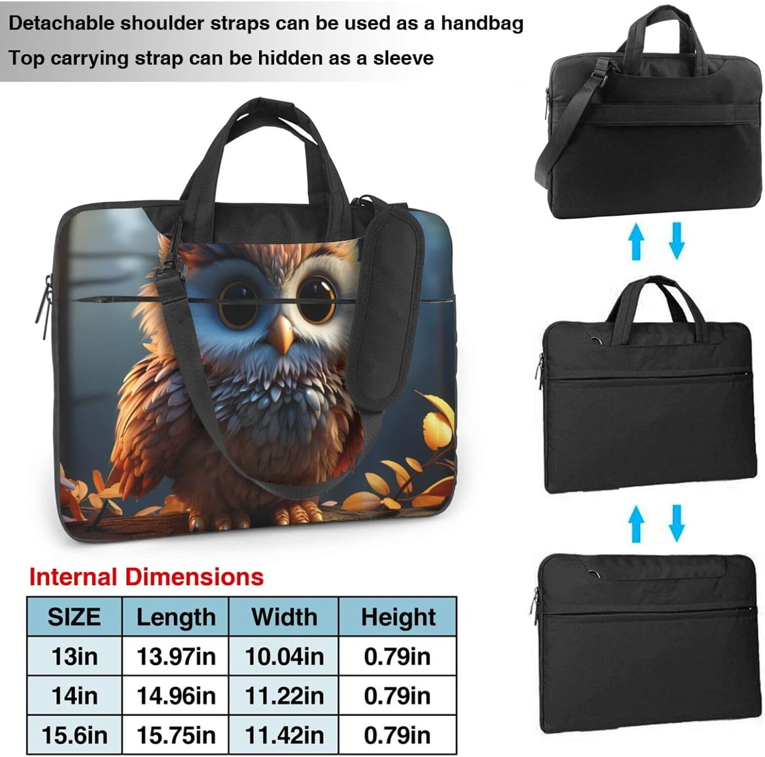 Laptop Bag Cute owl Messenger Shoulder Bag for Laptop or Tablet Carrying Case image 3