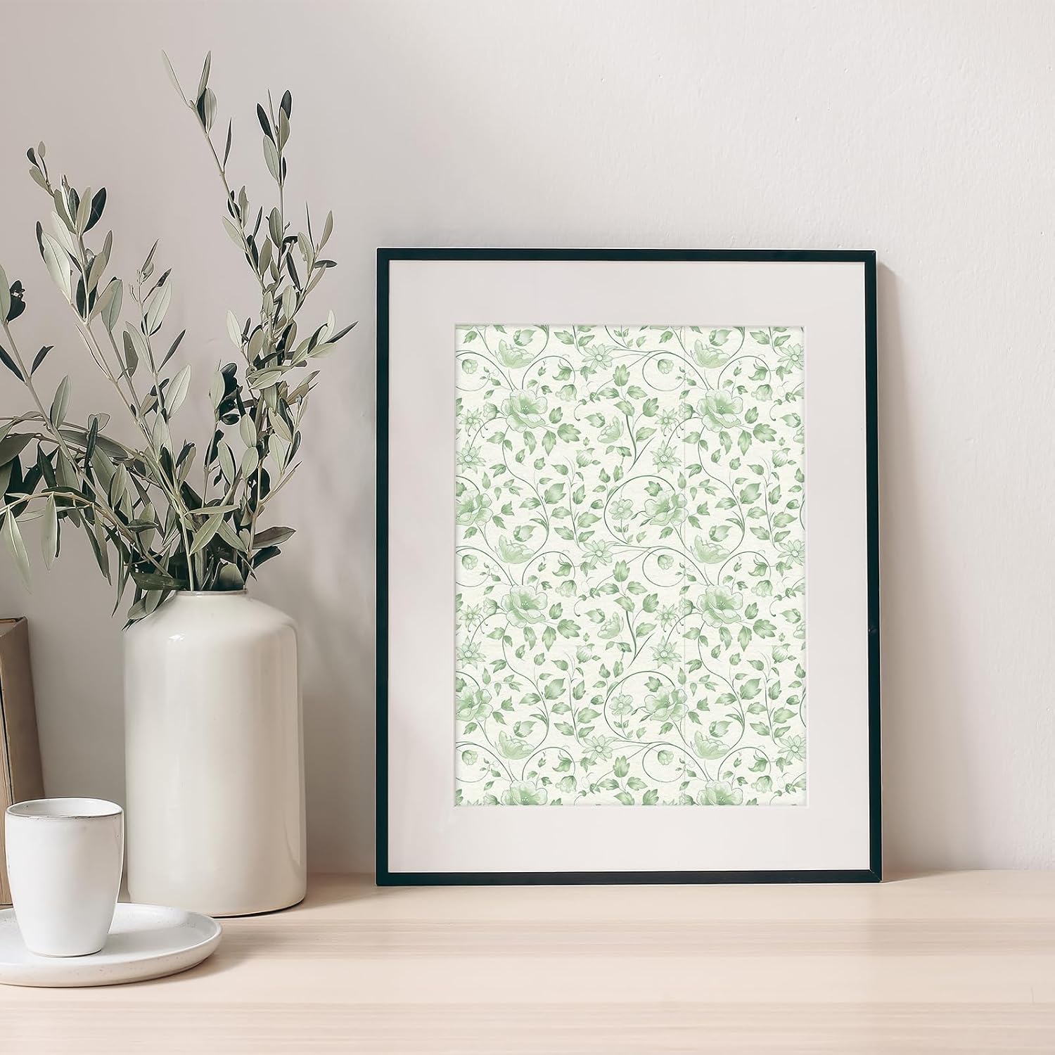 FYSUIMU 24 Sheets Greenery Floral Pattern Paper Green Chinoiserie Flower Bird Leaves Scrapbook Specialty Paper Double Sided for DIY Crafts Card Making Photo Album Decor, 11.8 x 11.8 Inch