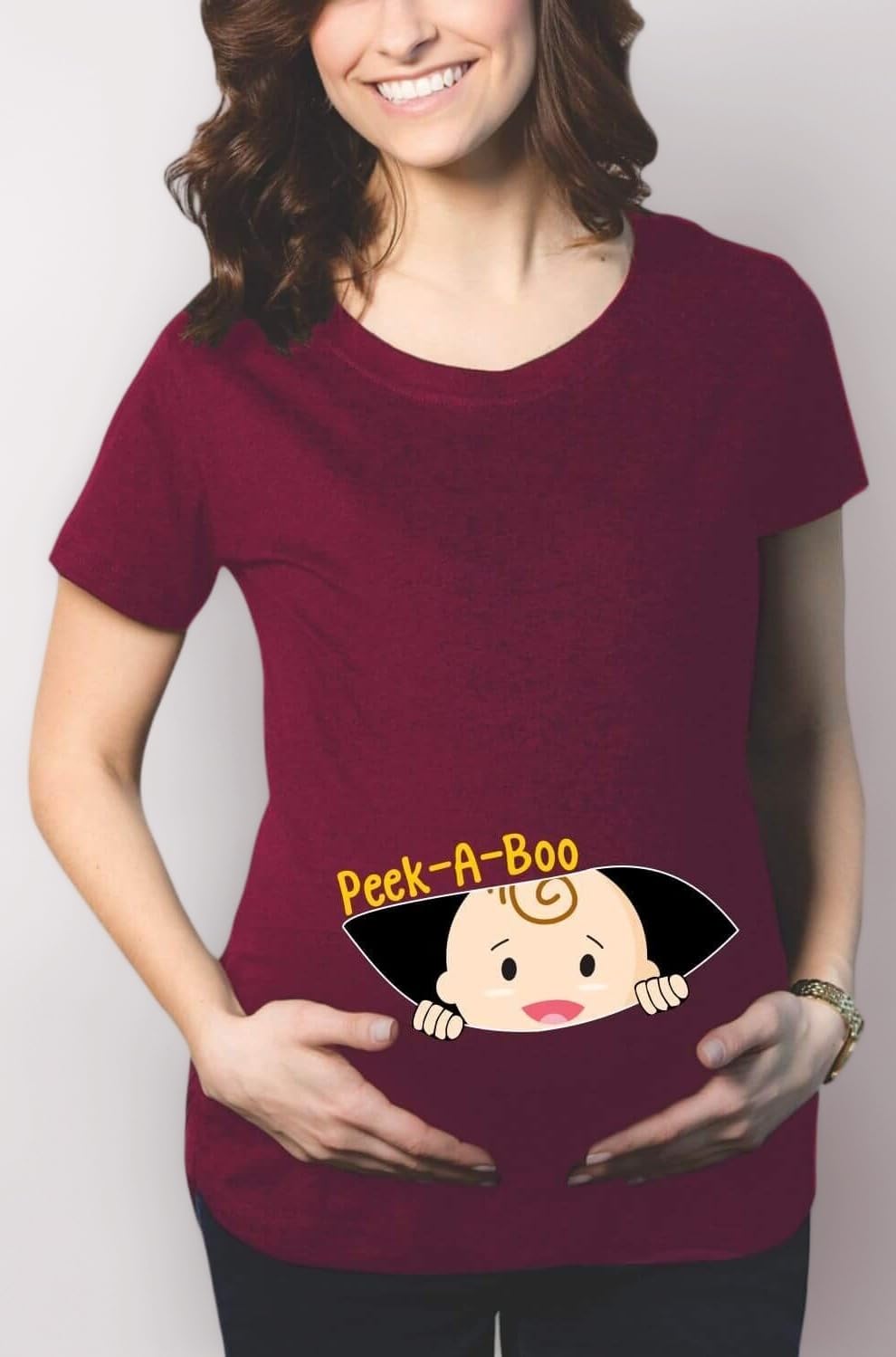 Mothers Day Peek a Boo Baby Women's Pregnancy Maternity T-Shirt Top Tee Round Neck Half Sleeves