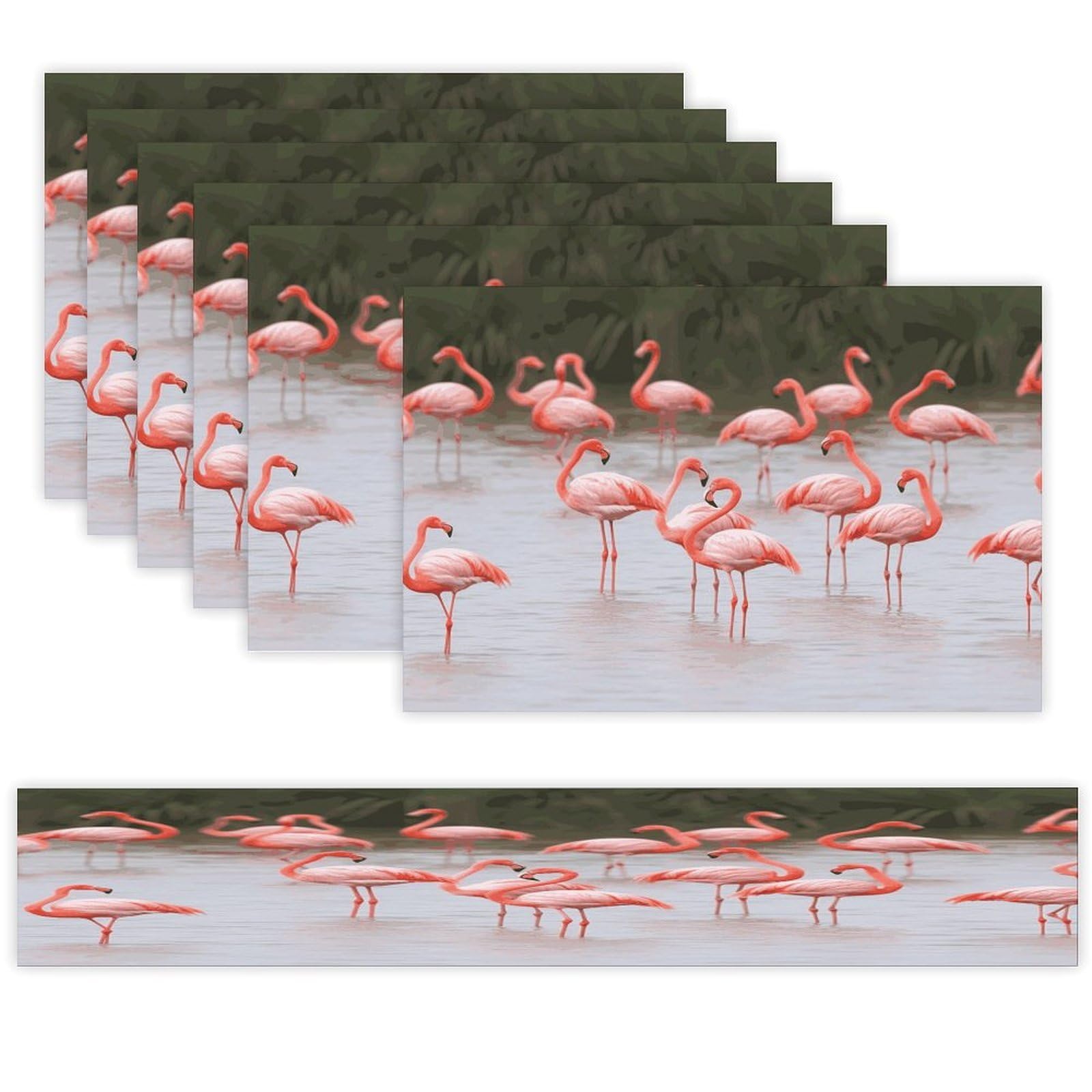 Pink Flamingos Table Runner and Placemats Set of 6 Modern Art Table Runners Table Mats Heat Resistant Non-Slip Place Mats Washable Linen Dining Mat Sets for Kitchen