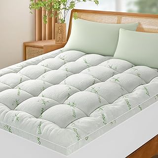 Bamboo_Viscose Mattress Topper Queen,1200 GSM Cooling Mattress Pad,Extra Thick Pillow Top Mattress Topper for Back Pain,2" 7D Down Alternative Filling with 8"-21" Deep Pocket(Green,60"x80")