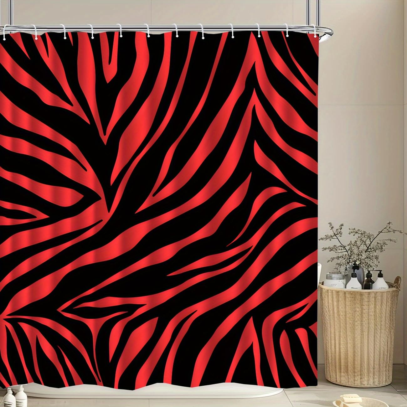 SPXLUCAU 1pc a Red And Black Striped Shower Curtain with Hooks, Suitable for Washing, Serves As a Bathroom Divider, Home Decor(120x180cm/47x71in(WxH)