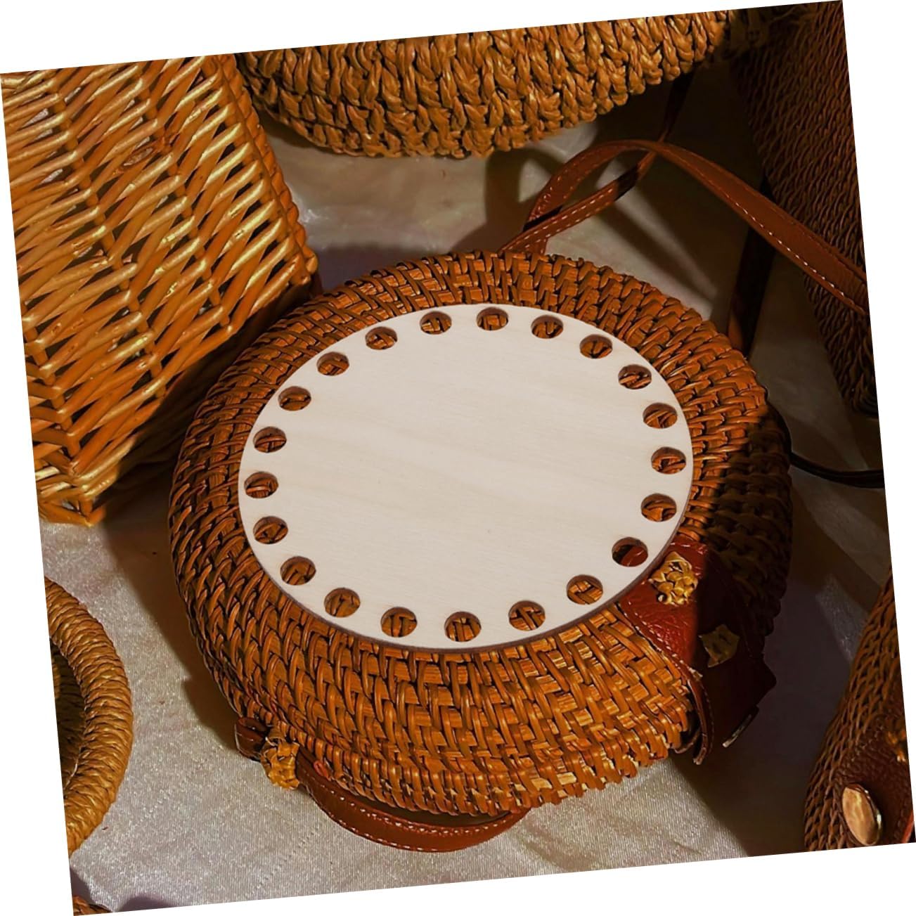 Gogogmee Crochet Basket Bottom Base 6 Pack Wooden Round Weaving Base Basket Weaving Supplies
