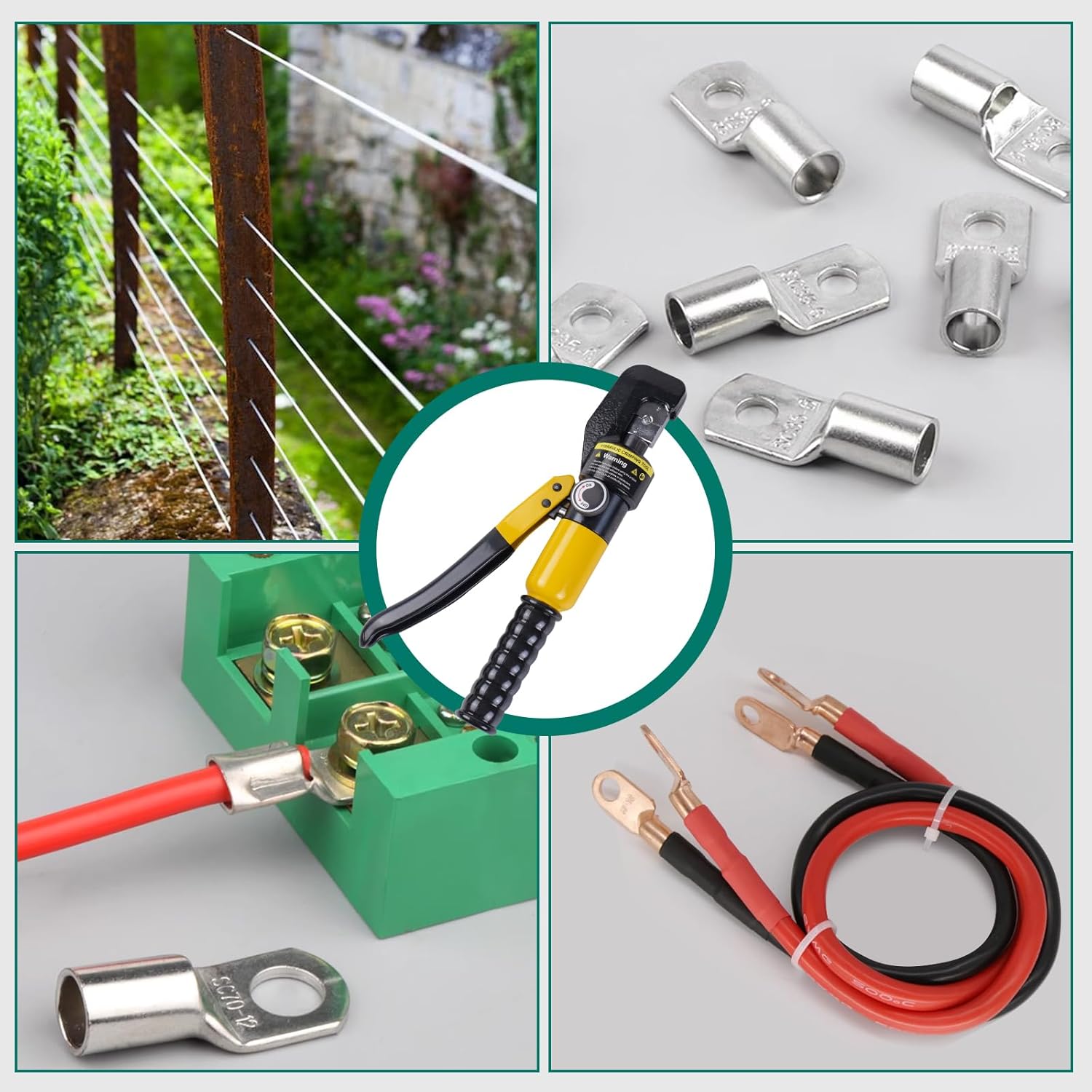 10 Ton Hydraulic Crimping Tool and Cable Cutter, Hydraulic Wire Cable Lug Terminal Crimper with 11 Dies, Crimper for 12-2/0 AWG, and 1/8 Cable Railing Battery Electrical Terminal Wire Swaging Tool