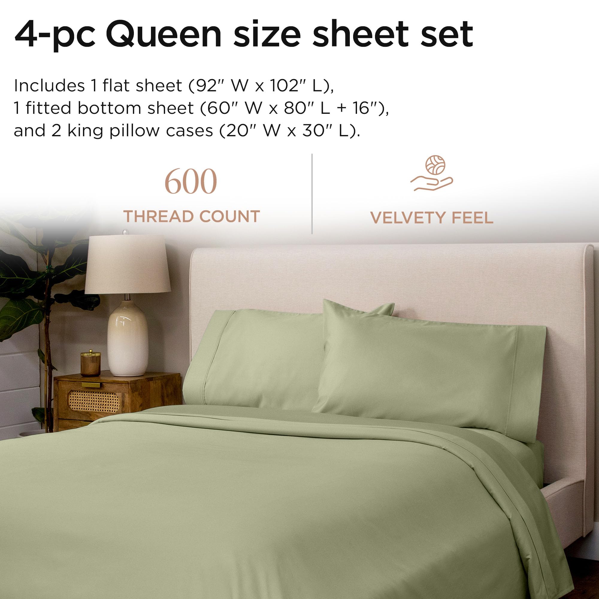 ELINEN 100% Supima Cotton Sheets - 600 Thread Count Queen Set, Deep Pocket 18", Blue Grey - View #11