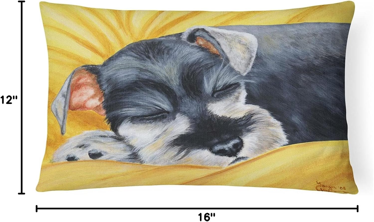 Caroline's Treasures AMB1161PW1216 Snoozing Schnauzer Canvas Fabric Decorative Pillow Machine Washable, Indoor Outdoor Decorative Pillow for Couch, Bed or Patio, 12HX16W