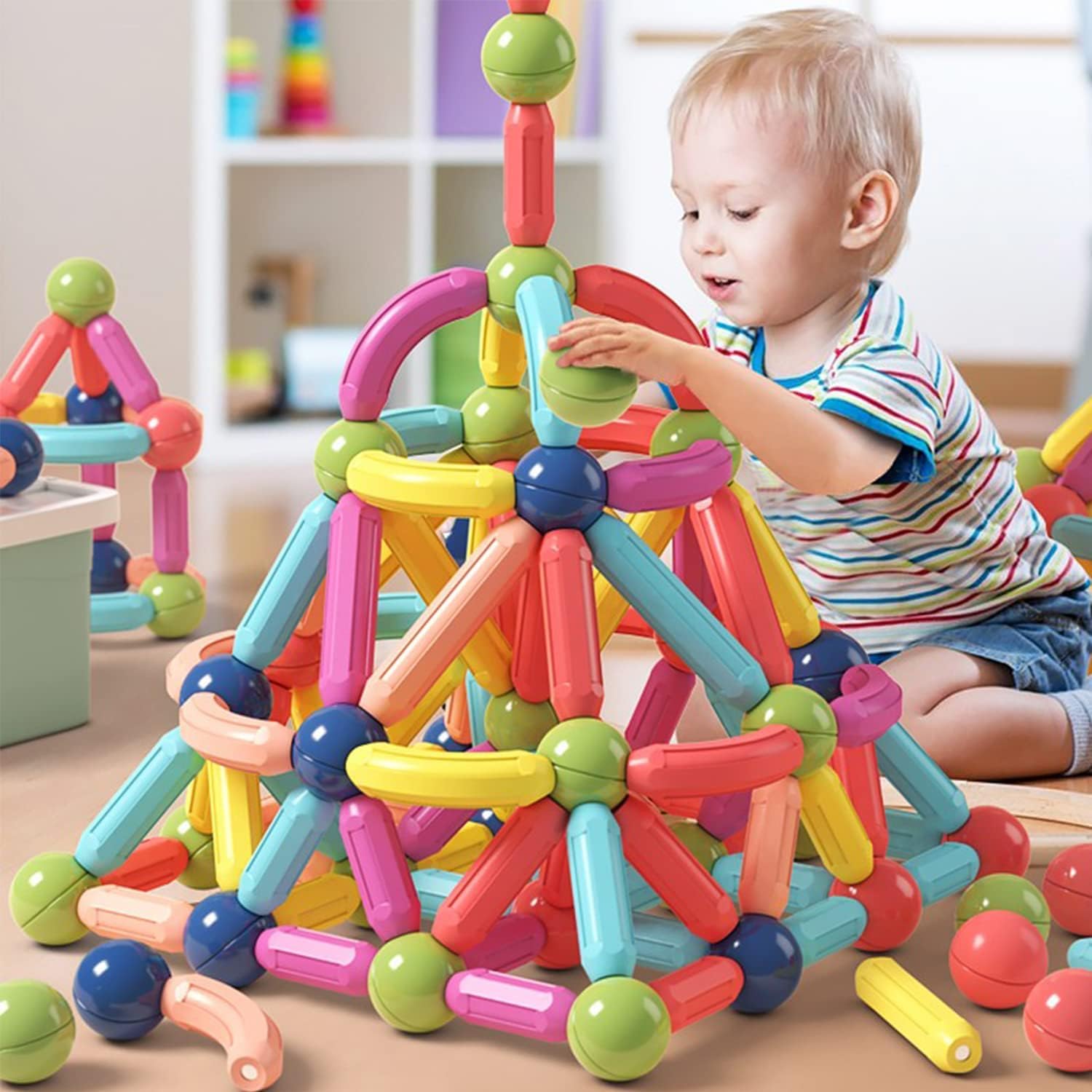 Sponsored Ad – 64PCS Magnetic Building Blocks for Kids Ages 4-8, Construction Toys for Boys and Girls, Large Size Magnetic Sticks and Balls Game Set for Kid’s Early Educational Learning