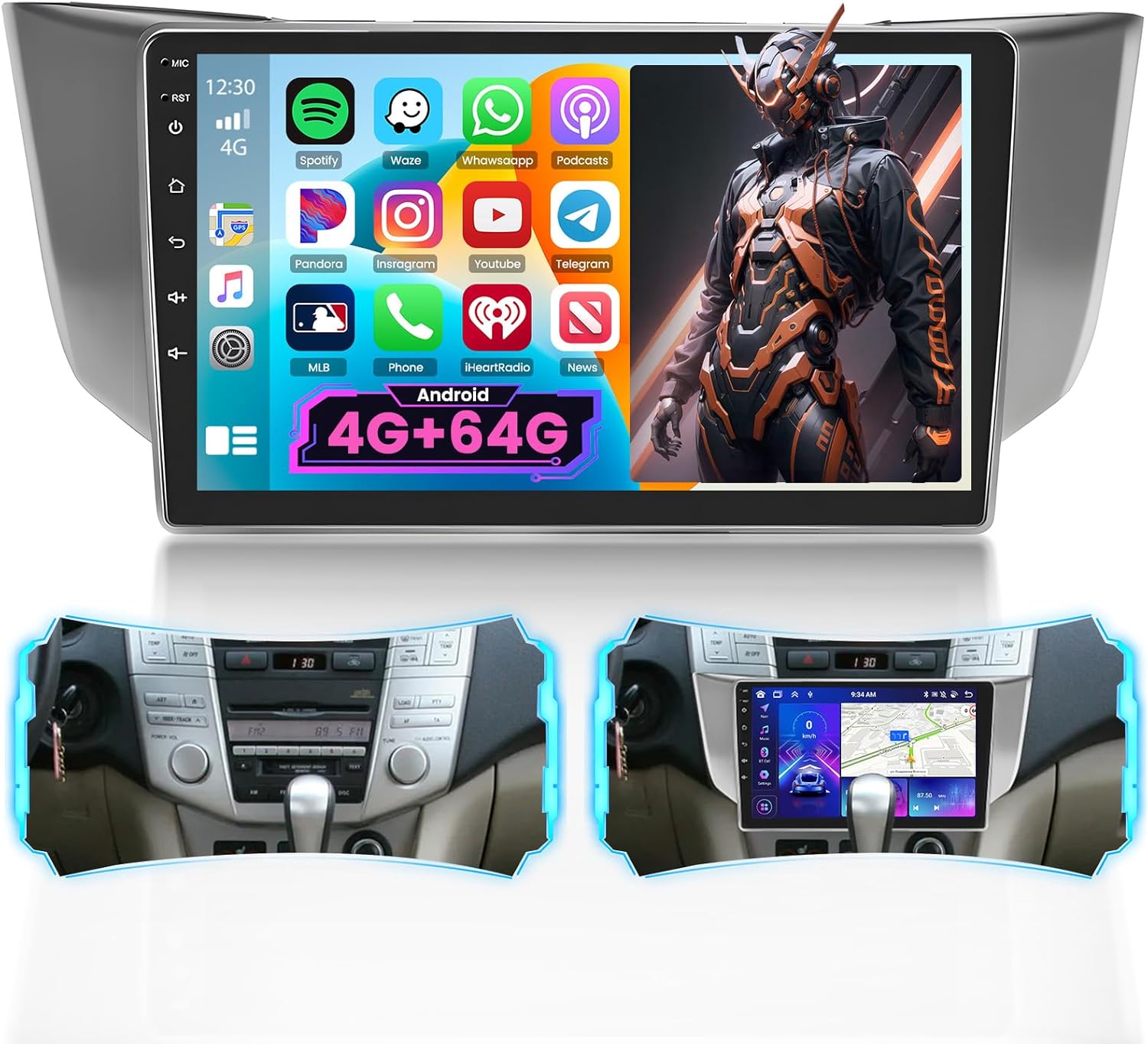 8Core 4+64G Android 15 Car Stereo for Lexus RX330 RX350 RX400H RX300 2003-2009 Wireless Carplay Android Auto DSP, 9 inch 1280*720 IPS Touch Screen Car Radio 59UI GPS 5G WiFi DSP Bluetooth Backup Cam