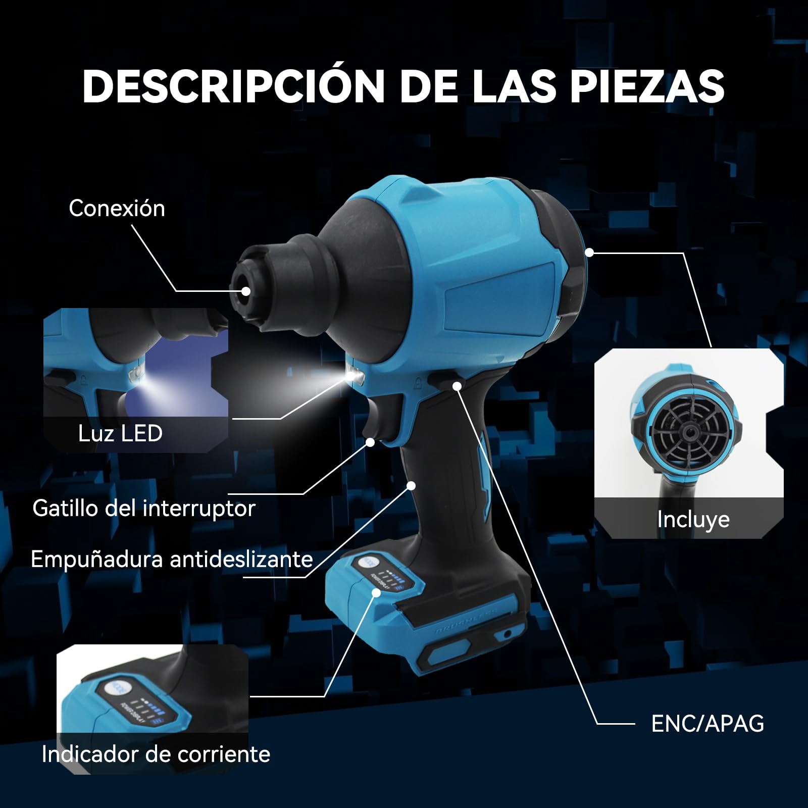 Soplador con motor de alta velocidad de 447 MPH, sin escobillas, compatible con batería Makita de 18 V, para garaje, taller, limpieza del hogar, solo herramientas, sin batería