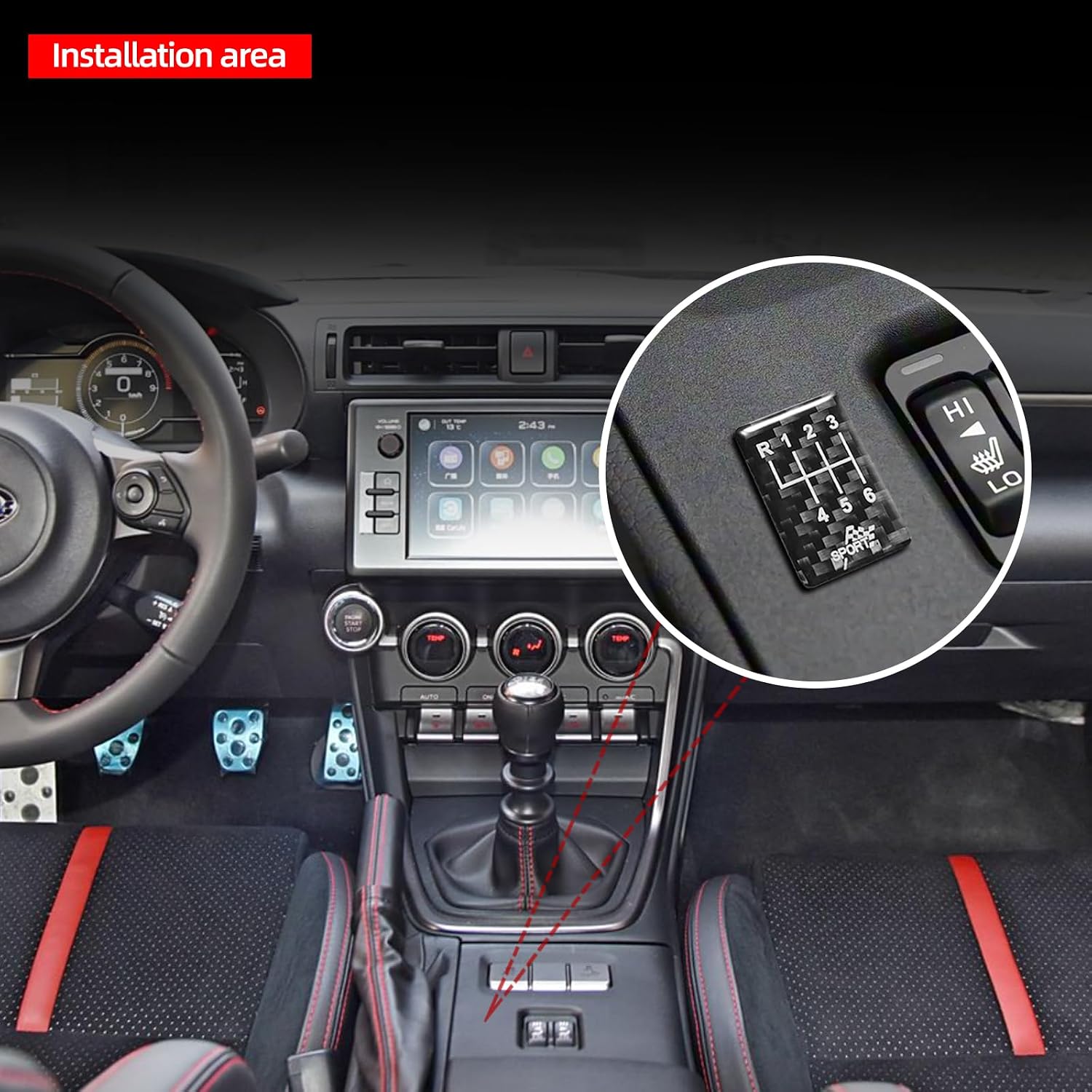 BETTERHUMZ Compatible with Toyota GR86 for Subaru BRZ 2013-2025 Carbon Fiber Car Gear Shift Display Button Trim Sticker Protective Interior Accessories (Style C, Black)