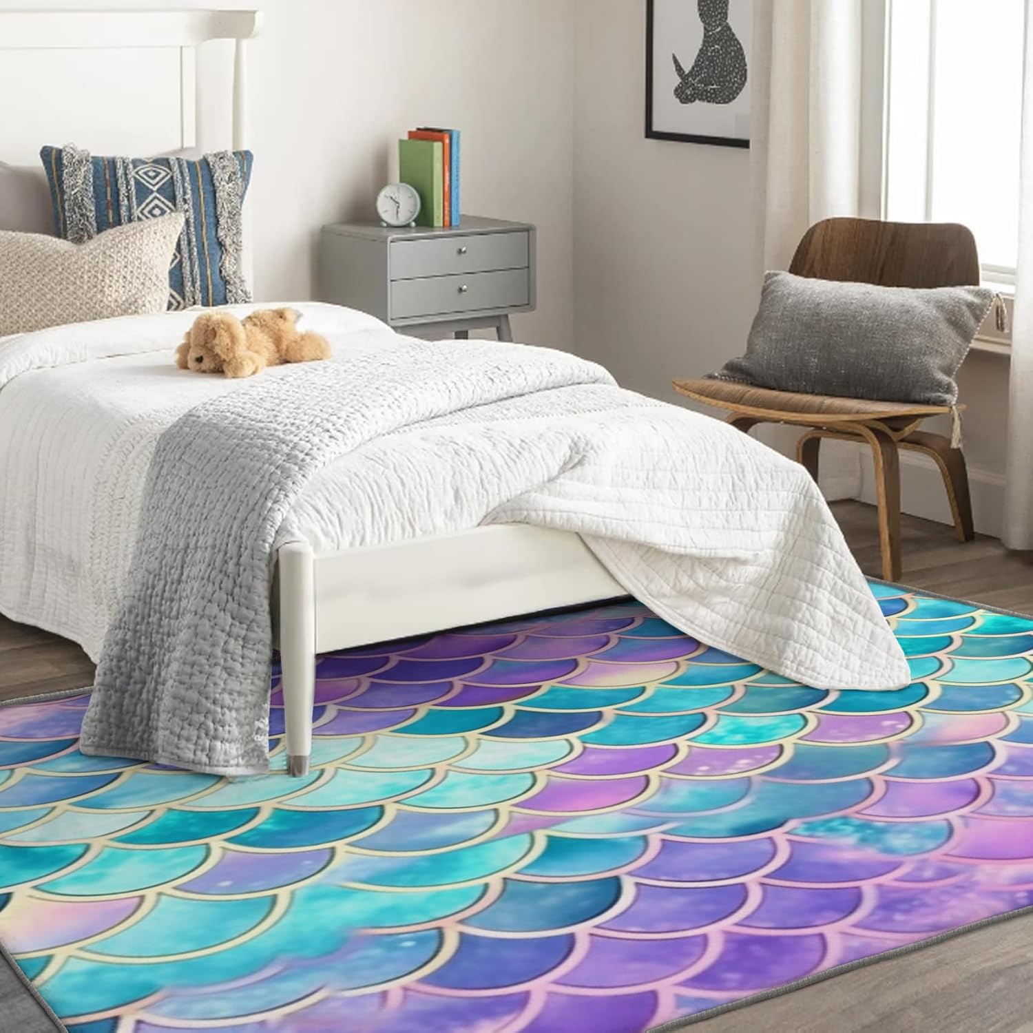 Mermaid Scale Rug & Home Decor - 2x3 Rug, Girls Rugs for Entryway Living Room Bedroom, Ombre Carpet, Washable Non Slip Soft Low Pile Indoor Area Rug & Room Decor
