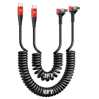 90 Degree USB A to USB C Cable, Coiled, 3FT&6FT USB C Cable for Car-Red