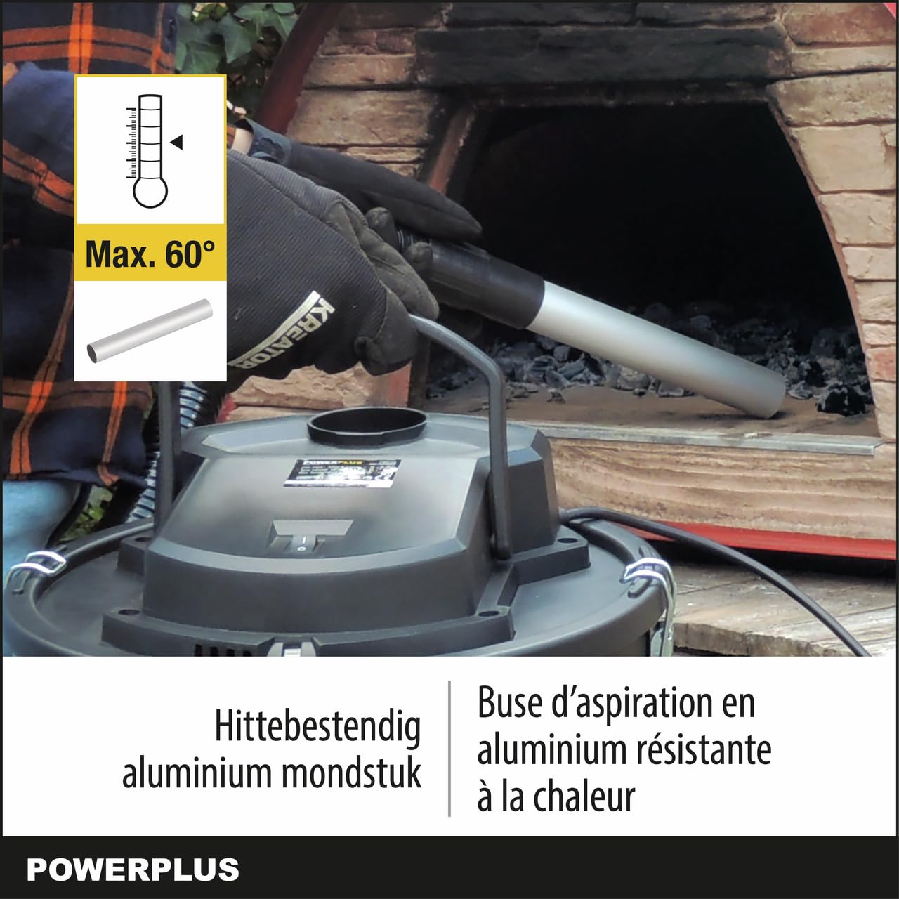 Varo Powerplus POWX308-1 elektryczny odkurzacz do popiołu 200 W, do kominka, pieca, do popiołu, zbiornik 20 l, maks. 60°