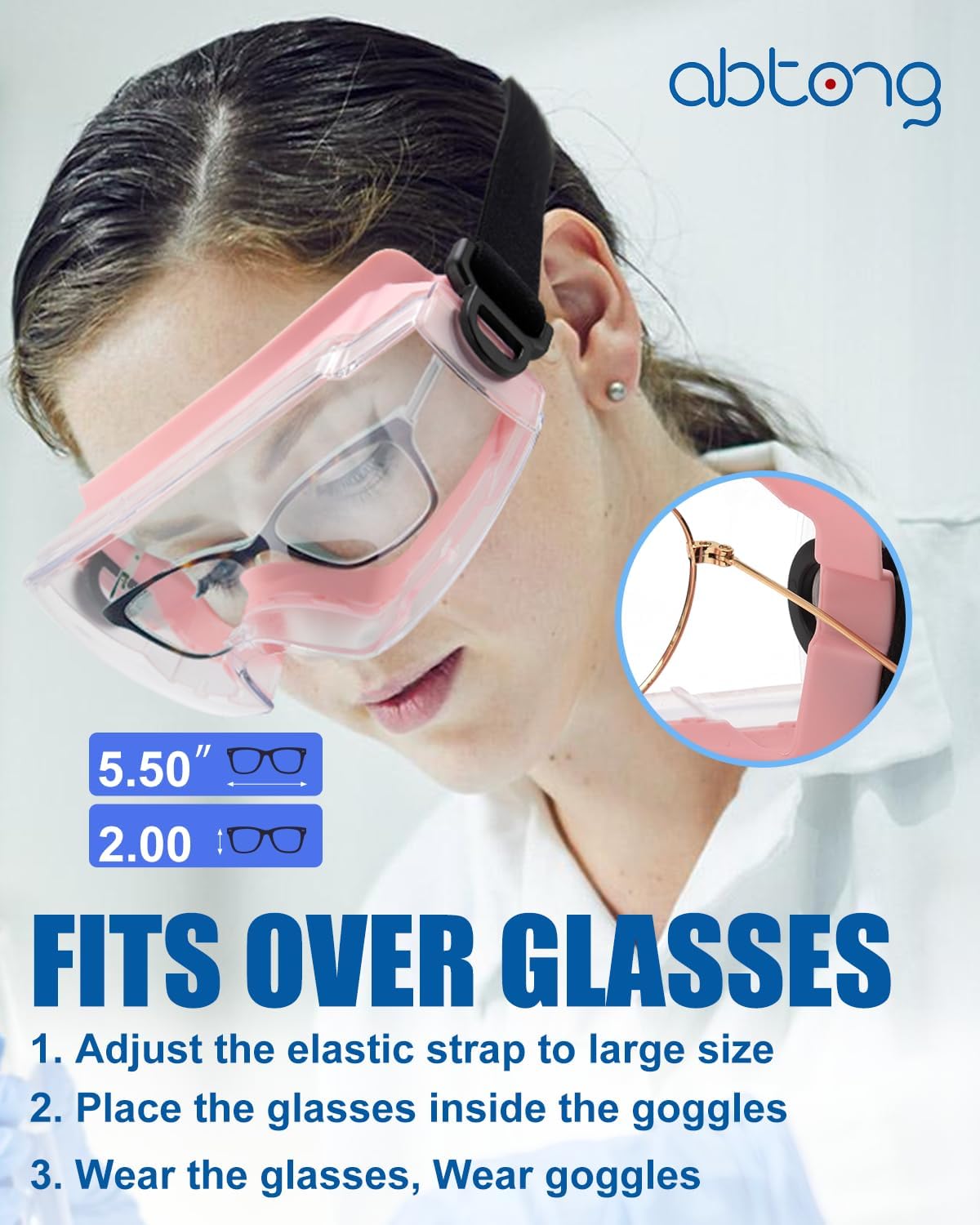 2 Pack Safety Goggles Over Glasses — ANSI Z87.1 Certified Eye Protection With Anti-Fog Lens for Chemistry Lab Work - Image 2