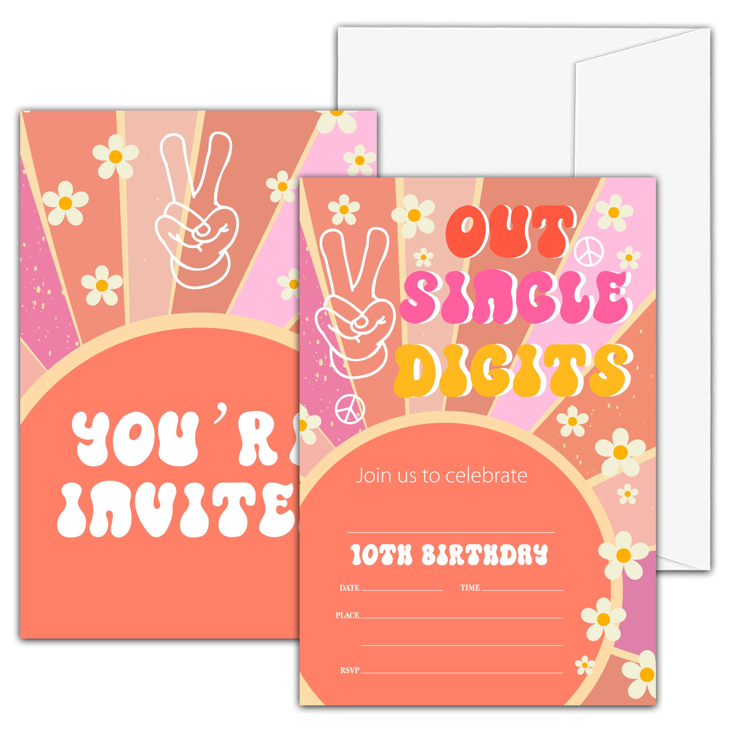valucise 10th Birthday Invitations For Girls, Our Single Digits Birthday Party Invitations, Retro Rainbow Fill In Invitation Cards, Birthday Party