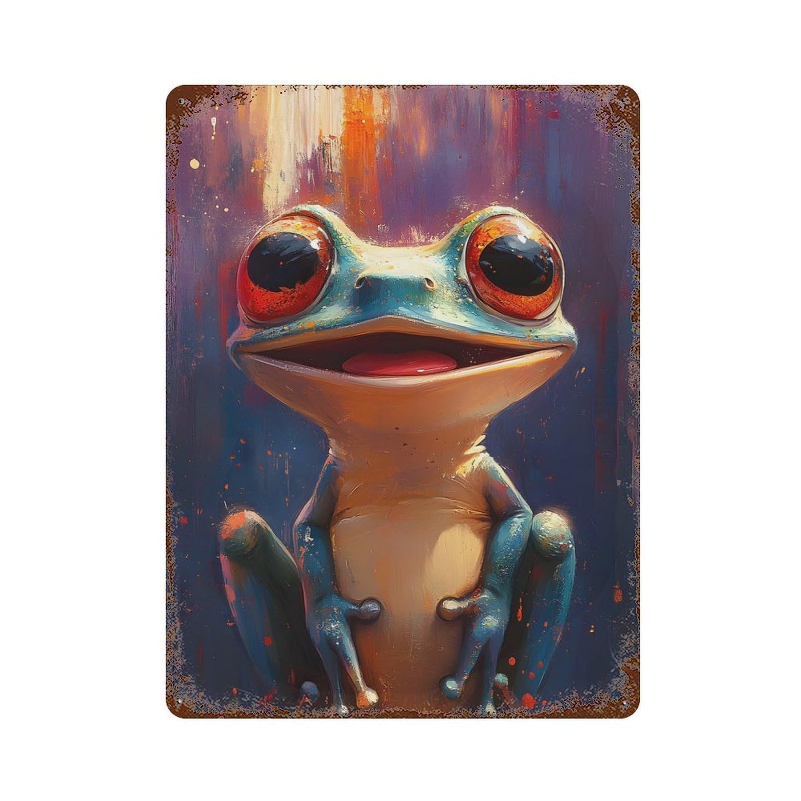 Rust Effect Smiling Frog Painting Rusty Metal Tin Sign 15.7"x11.8", Old School Wall Decor for Pub, Kitchen And Man Cave Decor
