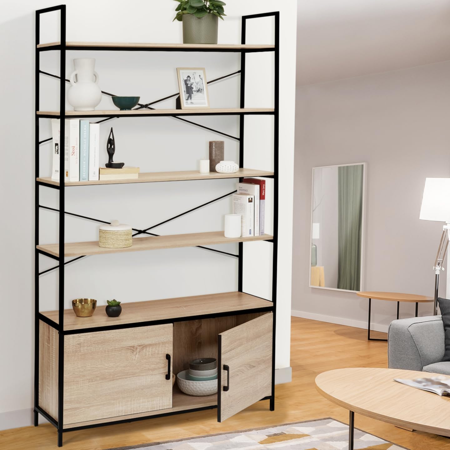 IDMarket - Estantería XL de 5 niveles con armario Detroit Design Industrial 170 cm