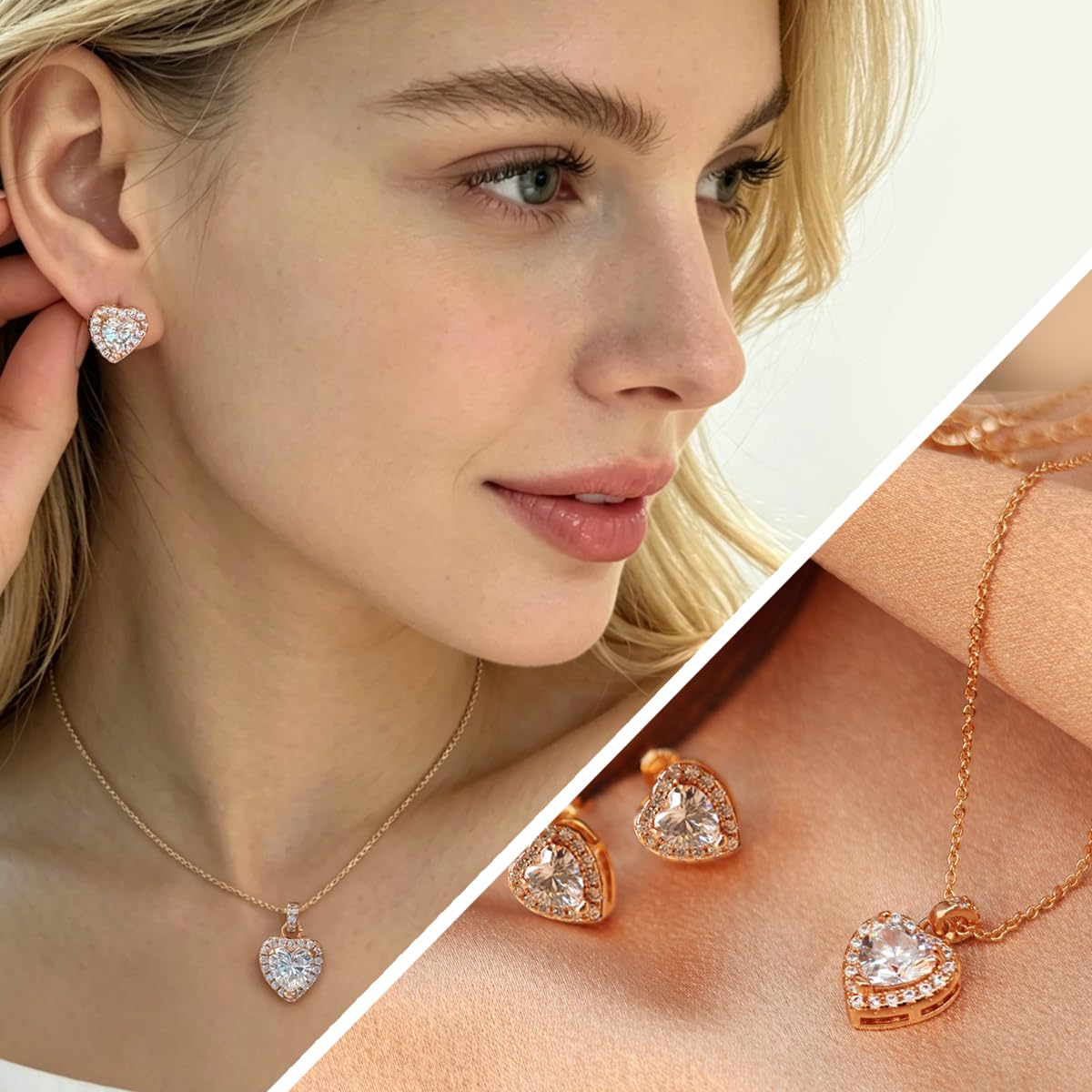 FEIKFEIZ Orecchini da donna con Moissanite a forma di cuore da 1CT, coltivati in laboratorio, 925 argento con placcatura in oro rosa 18K, orecchini a lobo, regalo di gioielli.