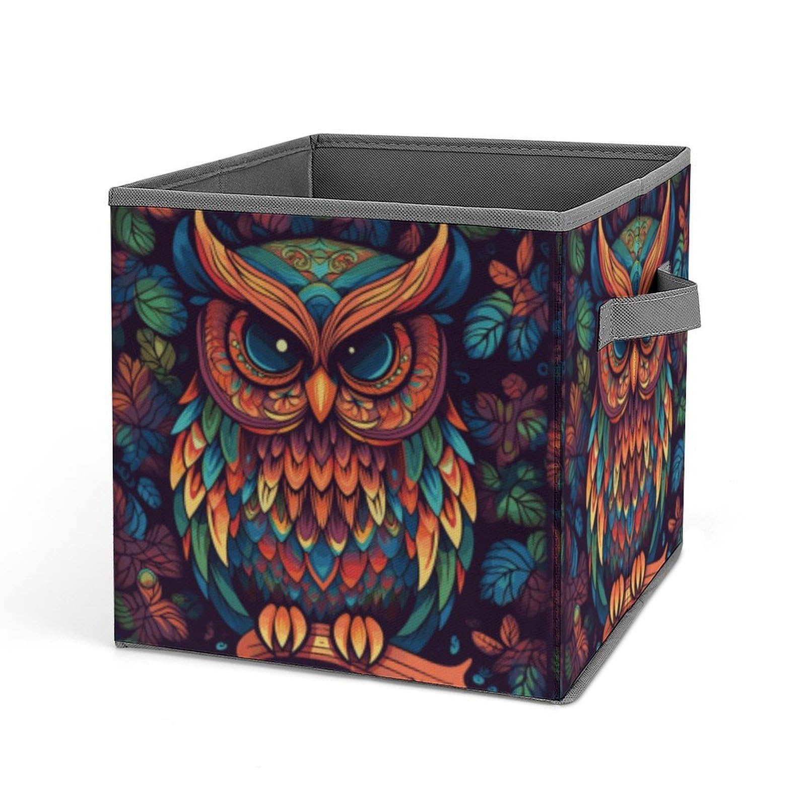 DWVTSLH Color Owl Pattern Cube Storage Bins with Handle, Foldable Storage Cubes, 11 Inch Large Storage Baskets, Washable Fabric Closet Organizer for Shelves, Decorative Clothes Storage Boxes