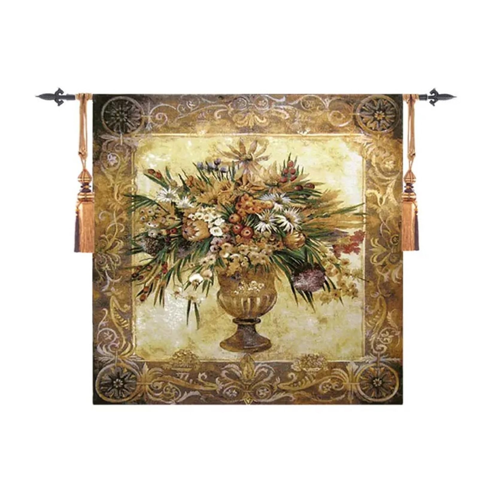 Tapisserie murale bouquet fleurs vase vintage pour fond mural de salon chaleureux