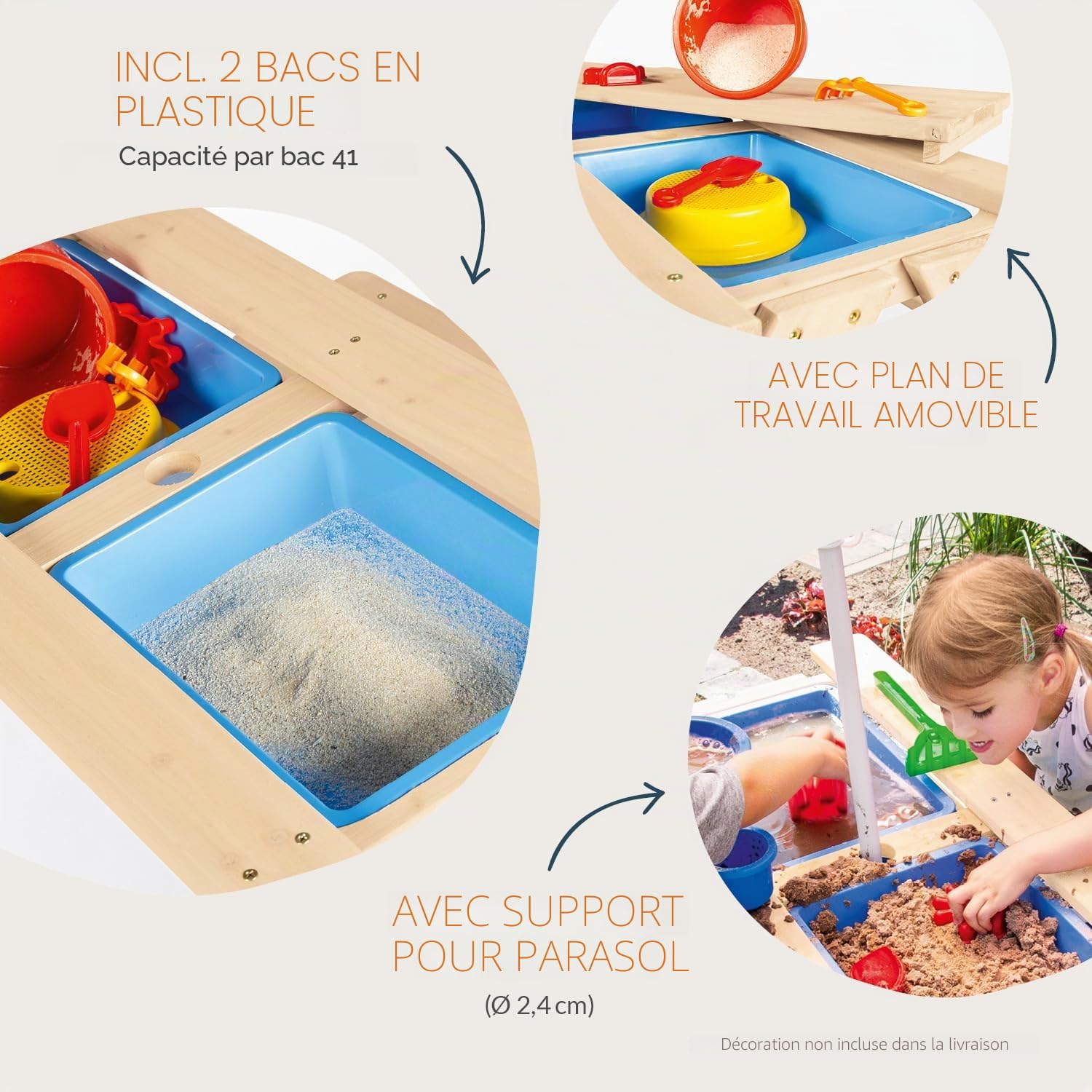 Pinolino Table et bancs Matsch-Nicki pour 4 Naturel Bois de conifère Non traité 2 bancs 1 Table 2 bacs Plastique Enfants 2 Ans