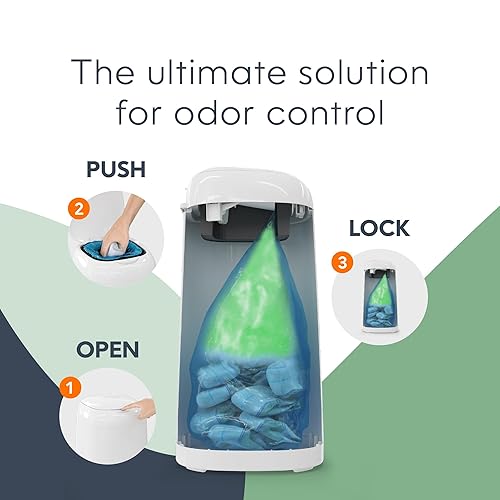 Miniatura 7 de Diaper Genie Juego de regalo clásico de cubo de pañales  Control de olores Push-N-Lock  Incluye recambio básico y recambio Jumbo+  Capacidad para