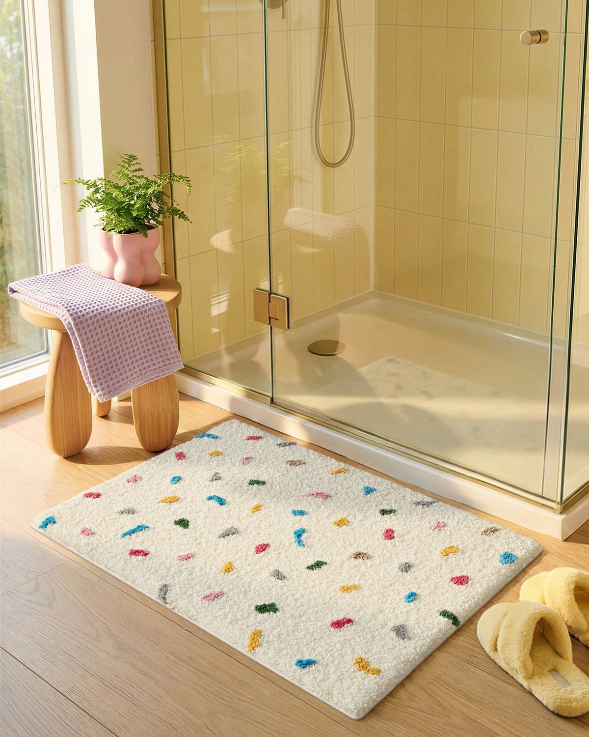 Color&Geometry Ultra Soft Bathroom Rugs Non Slip with Rubber Backing, Absorbent Washable Bath Mat Quick Dry, Upgraded Premium Microfiber Plush Carpet for Bathtub and Shower Floor,Ivory White,20x32
