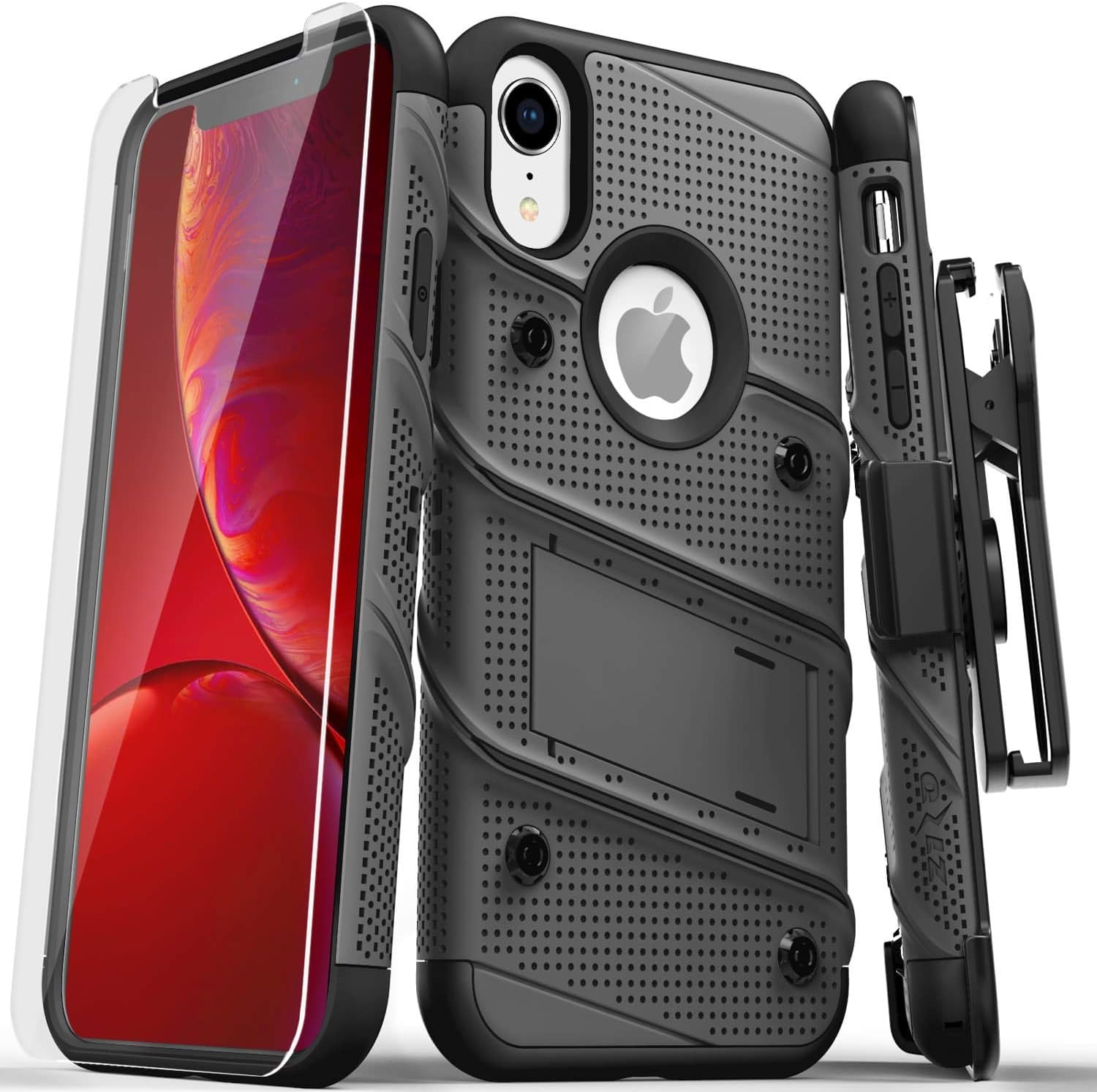 ZIZO Bolt Series for iPhone XR Case with Screen Protector Kickstand Holster Lanyard - Gun Metal Gray