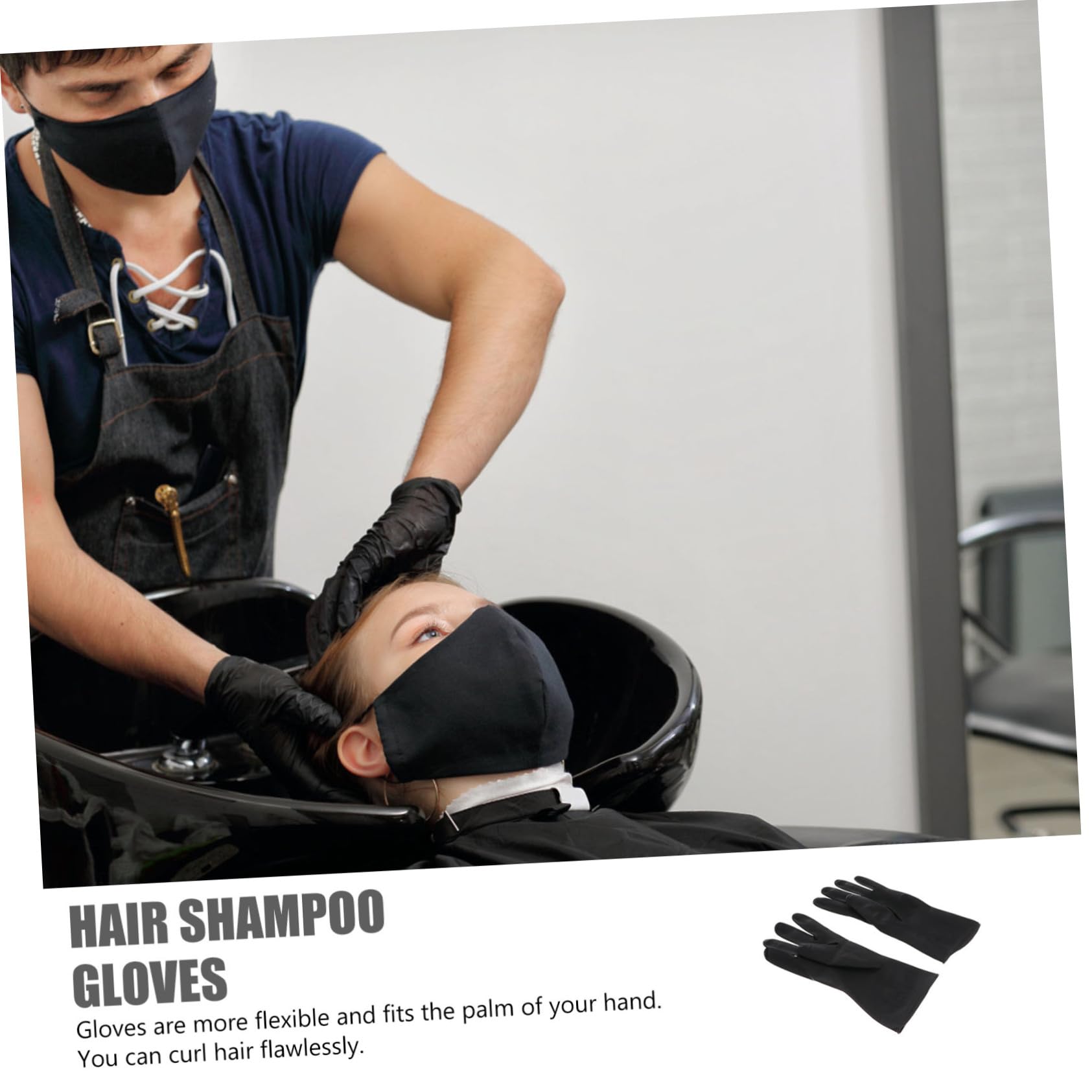 FOMIYES Waterproof Anti-slip Gloves for Women Men Hair Dye Shampoo Barber Gloves Black for Cleaning