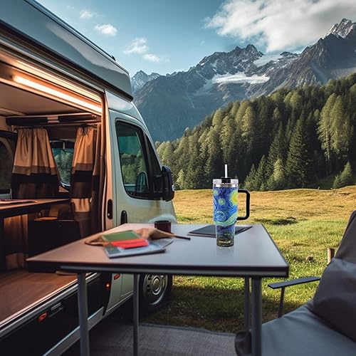 Miniatura 7 de Jormungand Vaso de 40 onzas con asa y pajita, botella de agua de acero inoxidable con aislamiento al vacío para bebidas calientes o frías, taza de