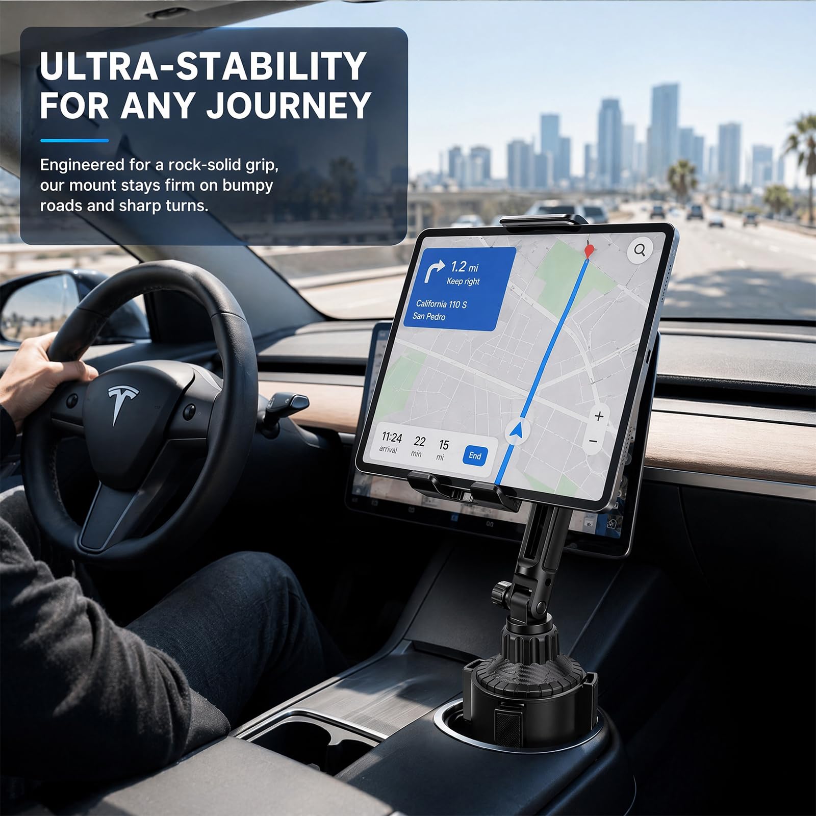 Support de Voiture pour Tablette, Support de Voiture avec Bras réglable | porte-gobelet de voiture avec bras pivotant réglable et flexible, pour Tablette Phone 4-13"