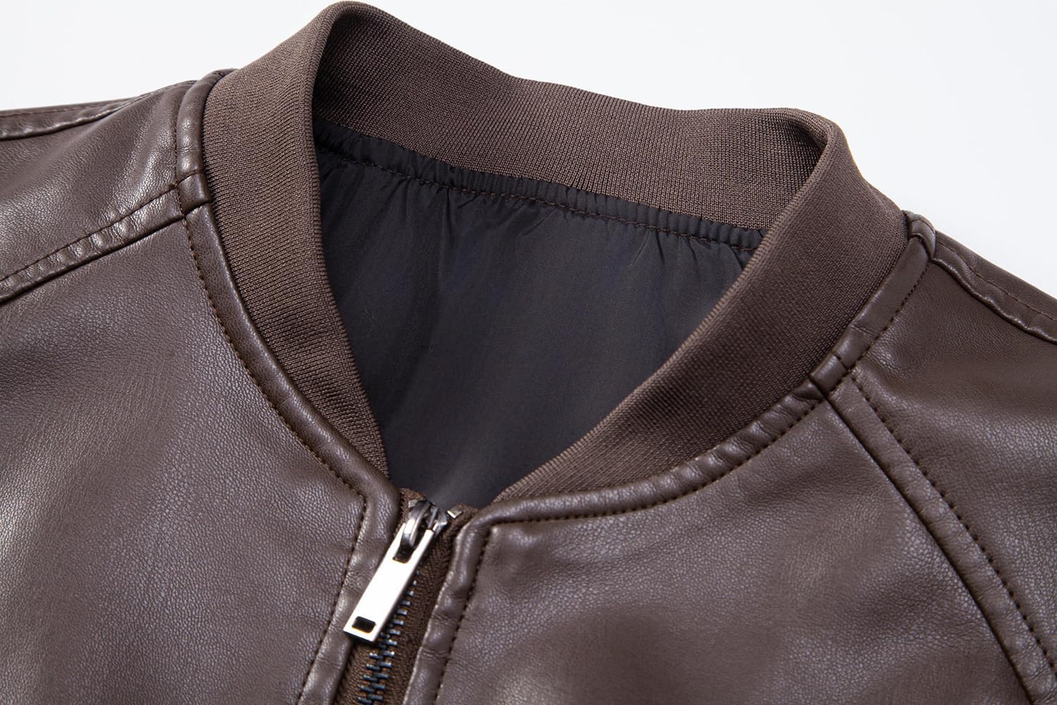 Mens Casual Faux Leather Jacket Fall Winter Leather Bomber Jacket