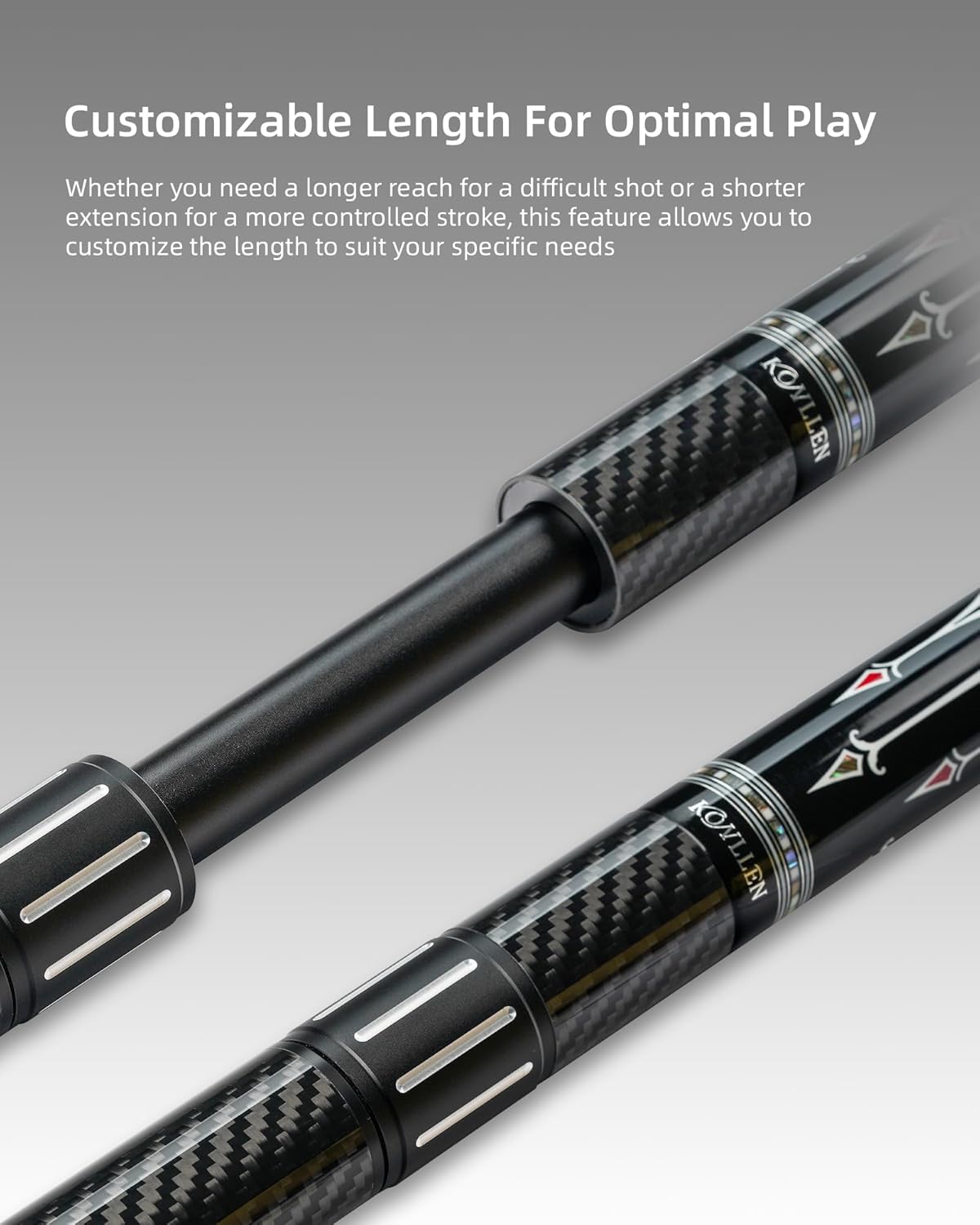 KONLLEN Pool Cue Extension with 3 Bumpers Carbon Fiber Billiards Cue Extension Billiard Accessories for Pool Sticks