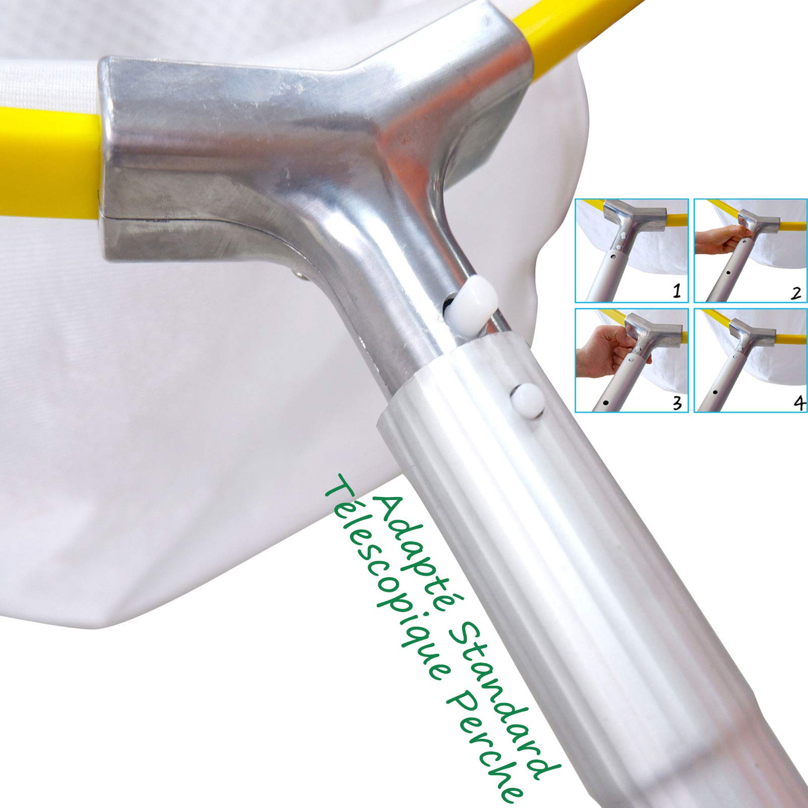 Professionnelle Piscine Épuisette, Lourd Fardeau Filet Profond avec Cadre en Aluminium, Robuste Maille Fine Balai pour Nettoyer Bassin Feuilles Pollens Insectes, Pool Skimmer Rake Net