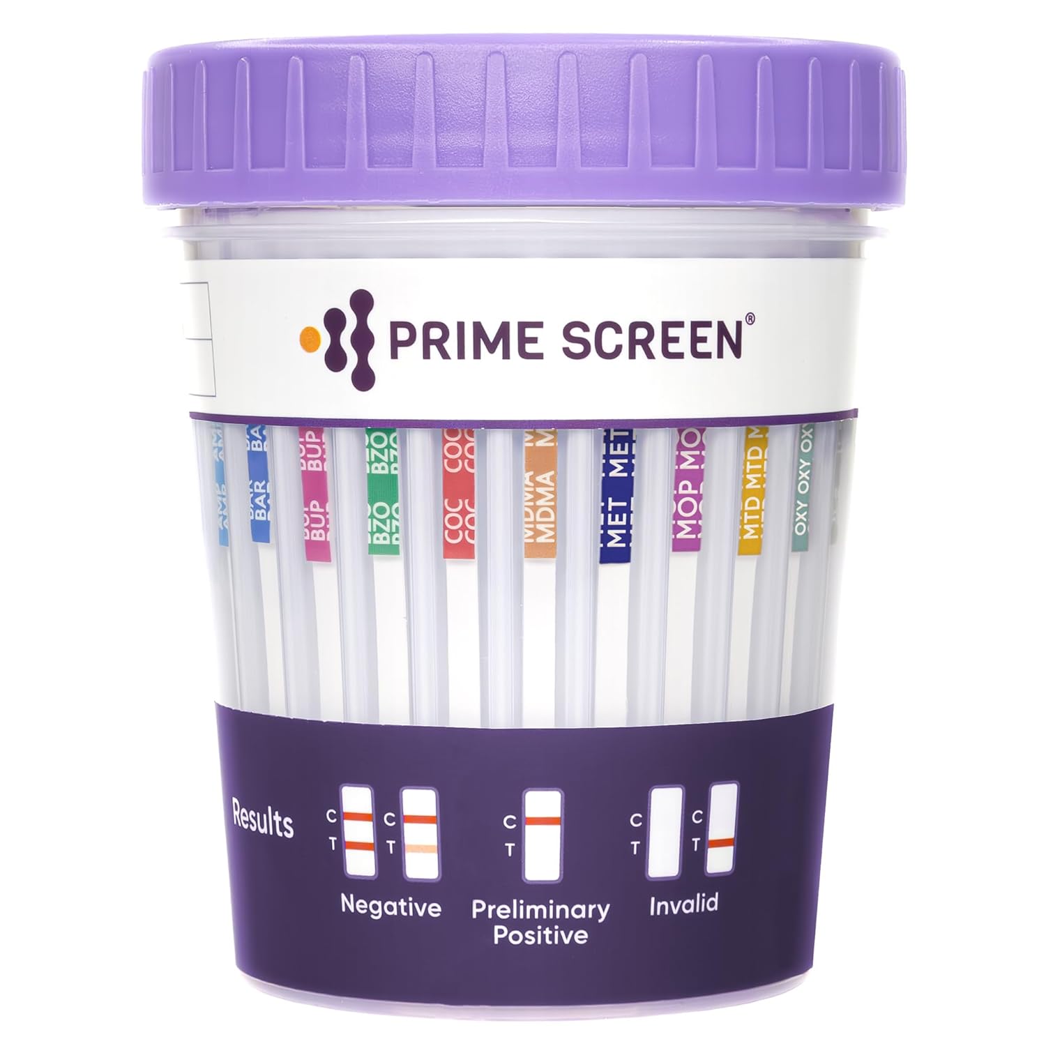 Prime Screen Drug Test Cup 18 Panel Kit (AMP,BAR,BUP,BZO,COC,mAMP,MDMA,MOP,MTD,OXY,PCP,TCA,THC, ETG, FTY, TRA, K2,TRA100) -[25 Pack]-CDOA-S1185EFTKK