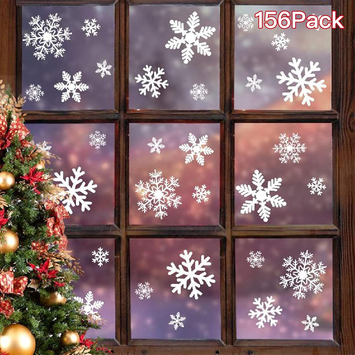 156 Christmas Window Pictures, Snowflakes Window Decoration for Window Panes, Reusable, Static Adhesive PVC Stickers for Windows, Showcases, Doors, Winter Snowflakes, Christmas Decoration