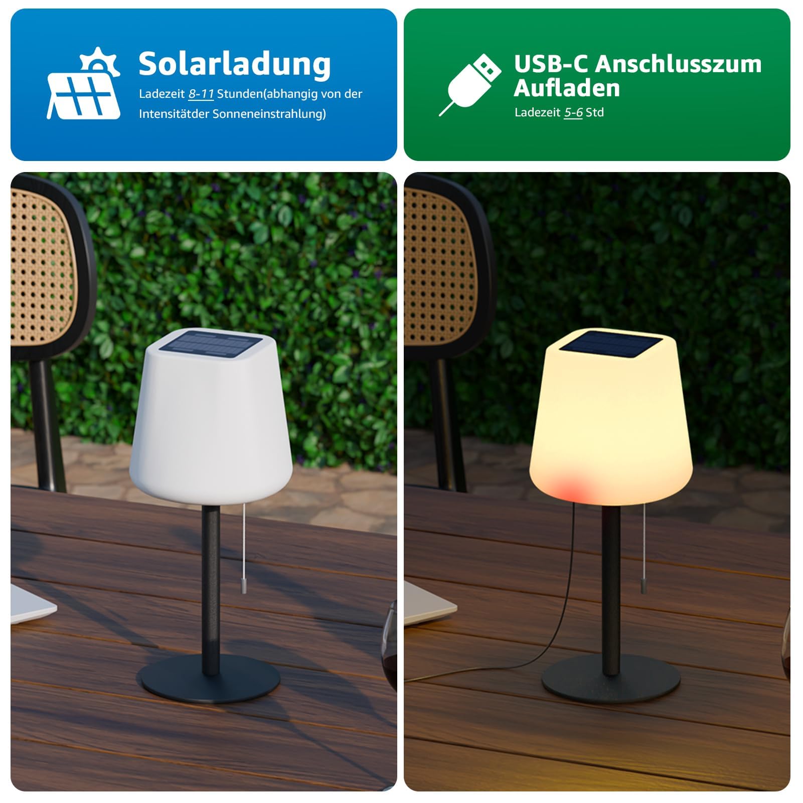 Lampe De Table Solaire Rechargeable – 3 Couleurs, étanche IP44, Parfaite Intérieur & Extérieur ! - 10