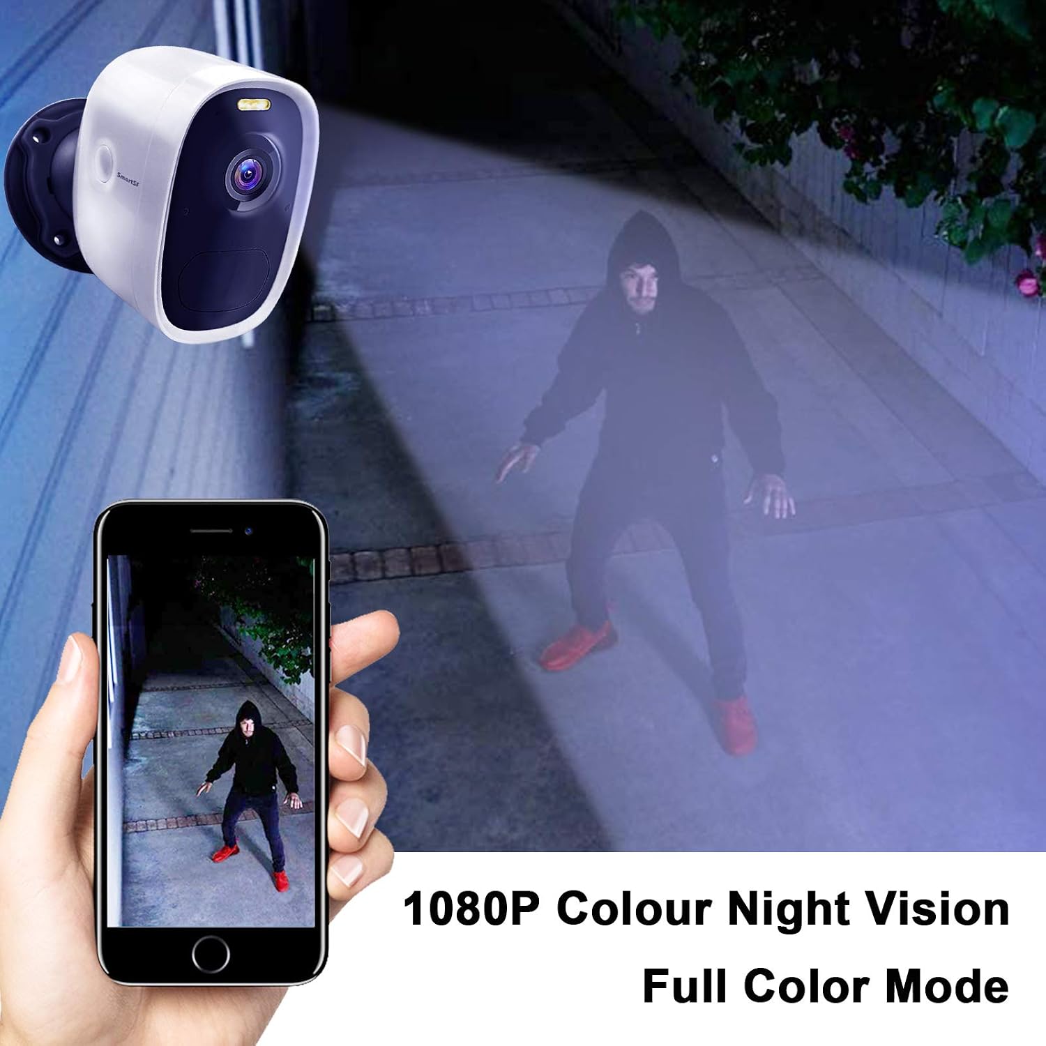 Greatest Product SmartSF Wireless Outdoor Security Camera , Rechargeable Battery Powered Home Security Camera, 1080P Video with 2-Way Audio, Color Night Vision/AI Motion Detection Waterproof WiFi Security Camera