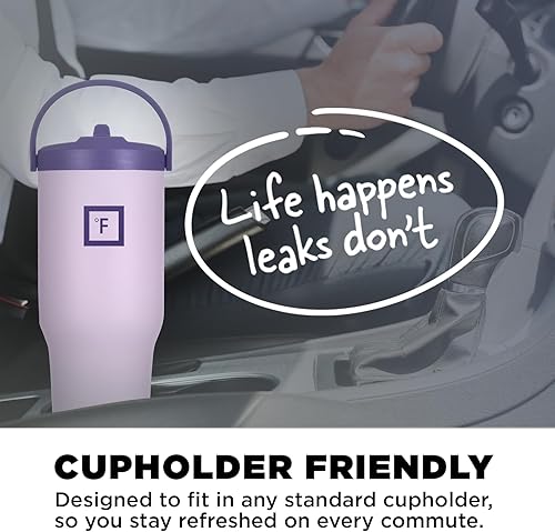 Vista 6 de IRON °FLASK Sidekick - Vaso de agua aislado con popote y mango plegable, botella de acero inoxidable a prueba de fugas, base antideslizante, se