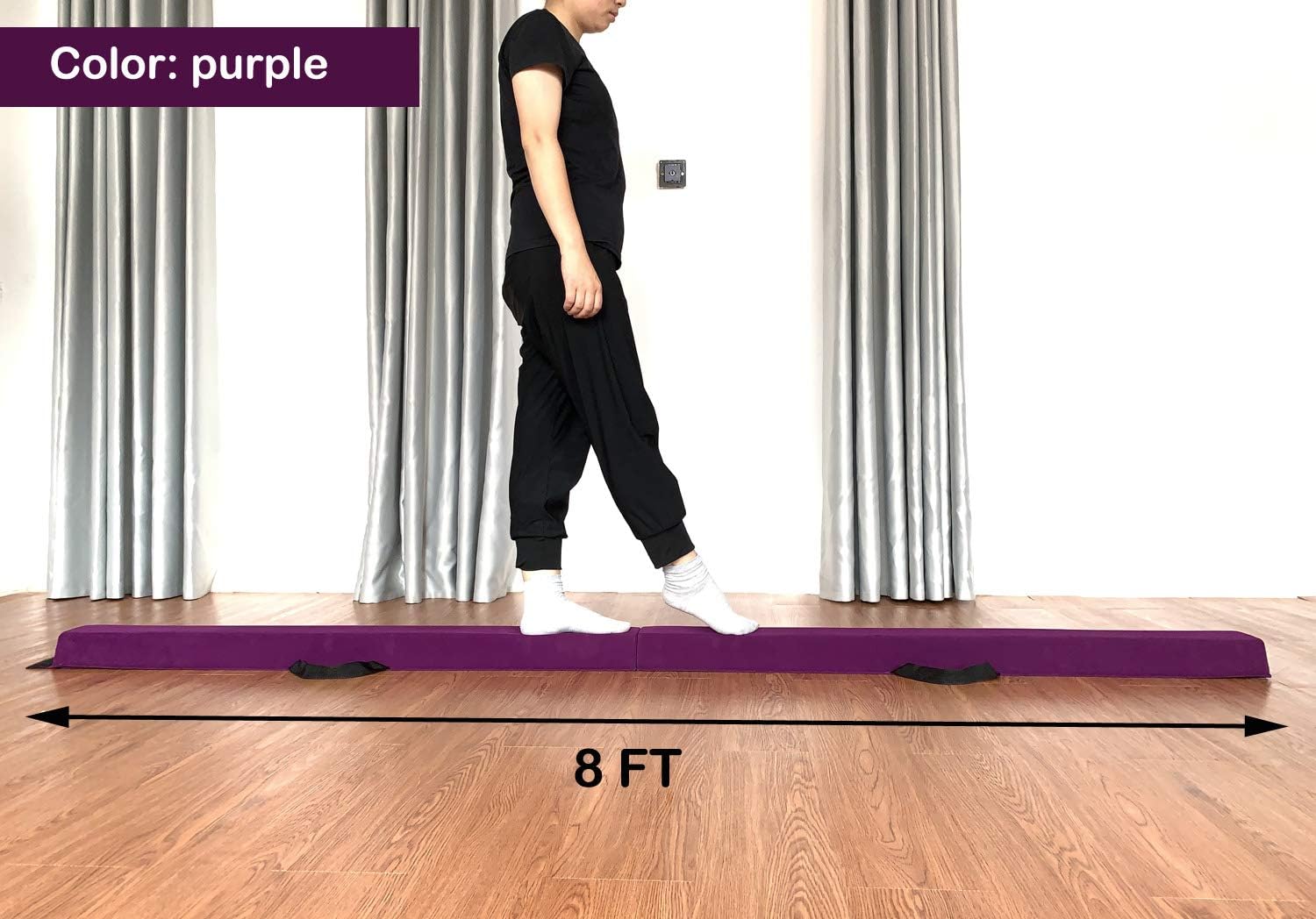 MARFULA 6 FT / 8 FT / 9 FT Folding Gymnastics Beam Foam Balance Floor Beam - Extra Firm - Suede Cover - Anti Slip Bottom with Carry Bag for Kids/Adults Home Use Purple 8 Ft