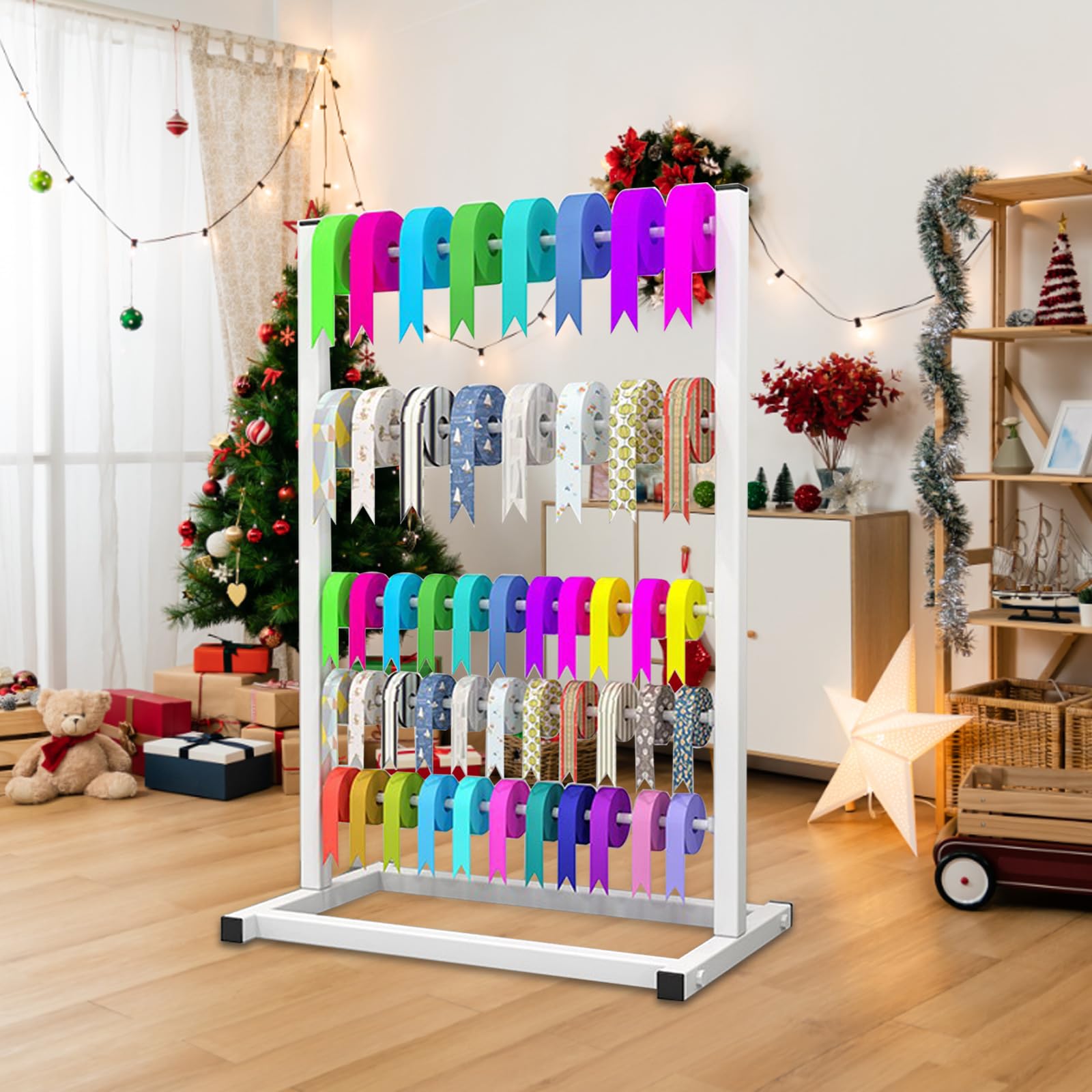 Spulenbandständer,Bandhalter,Geschenkverpackung,Bastelband,Aufbewahrungsregal,Bandständer,Organizer,Band Ausstellungsregal,Aufbewahrungsregal,Vinyl-Rollenhalter für Bastelraum Weiß